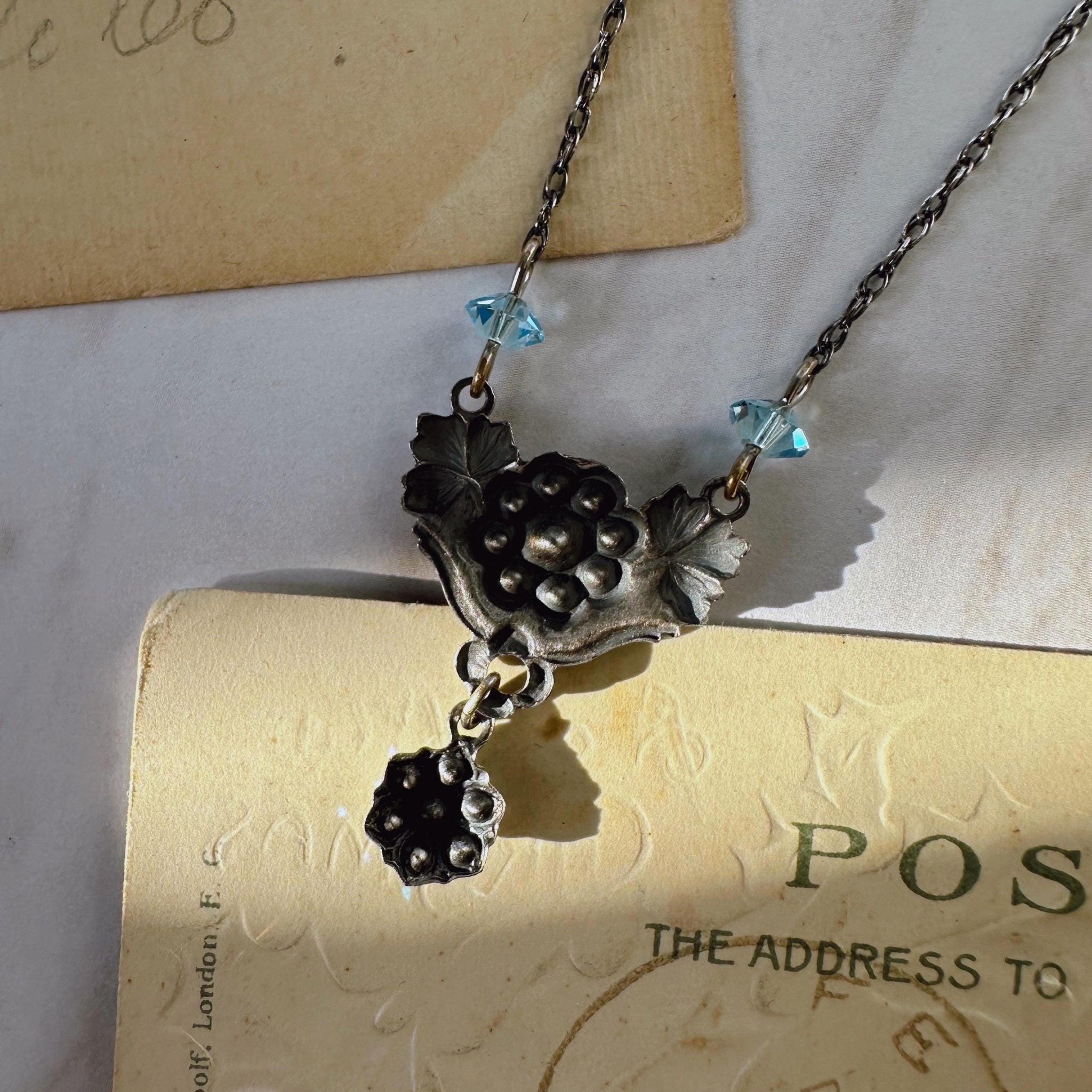 Mid - Century Silver - Tone and Aurora Borealis Crystal Necklace - Clover Collective Antiques