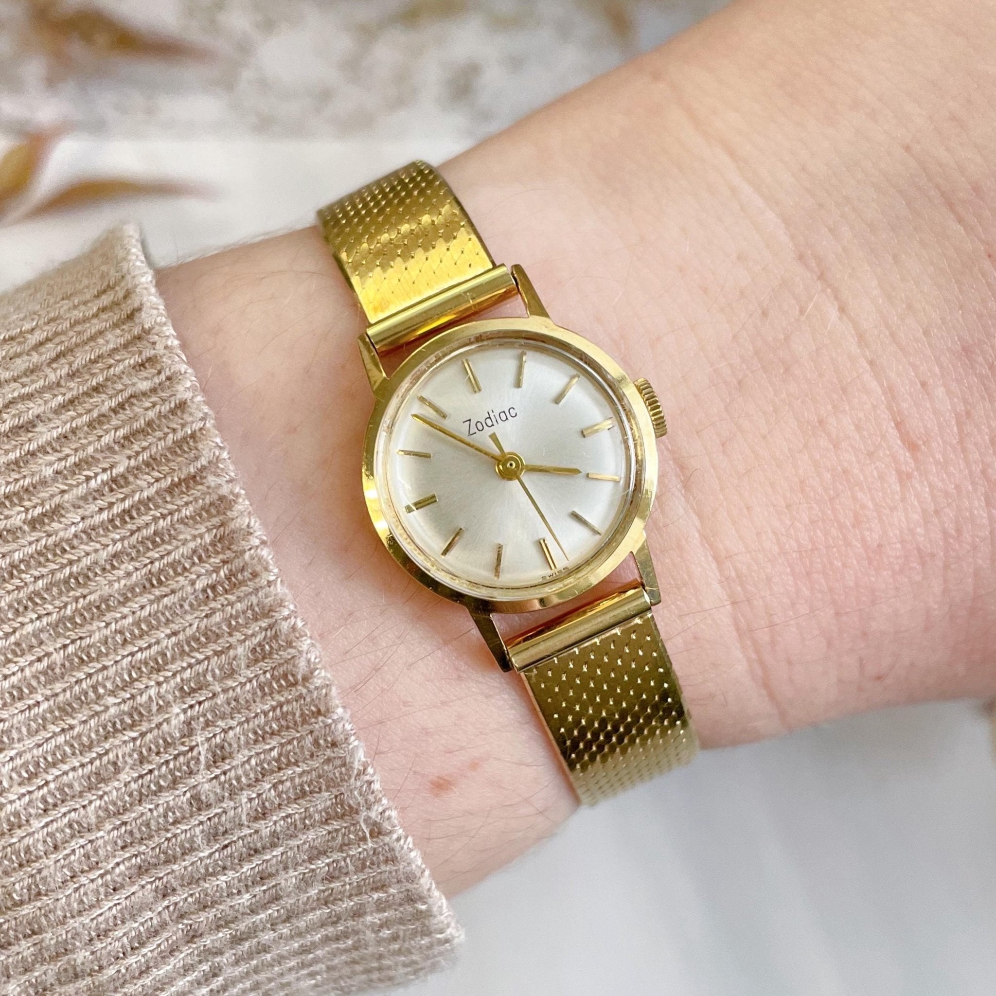 Mid - Century Zodiac 14k and 18k Solid Yellow Gold Manual Movement Wristwatch - Clover Collective Antiques