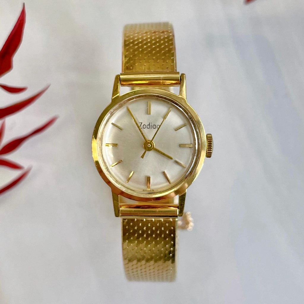 Mid - Century Zodiac 14k and 18k Solid Yellow Gold Manual Movement Wristwatch - Clover Collective Antiques