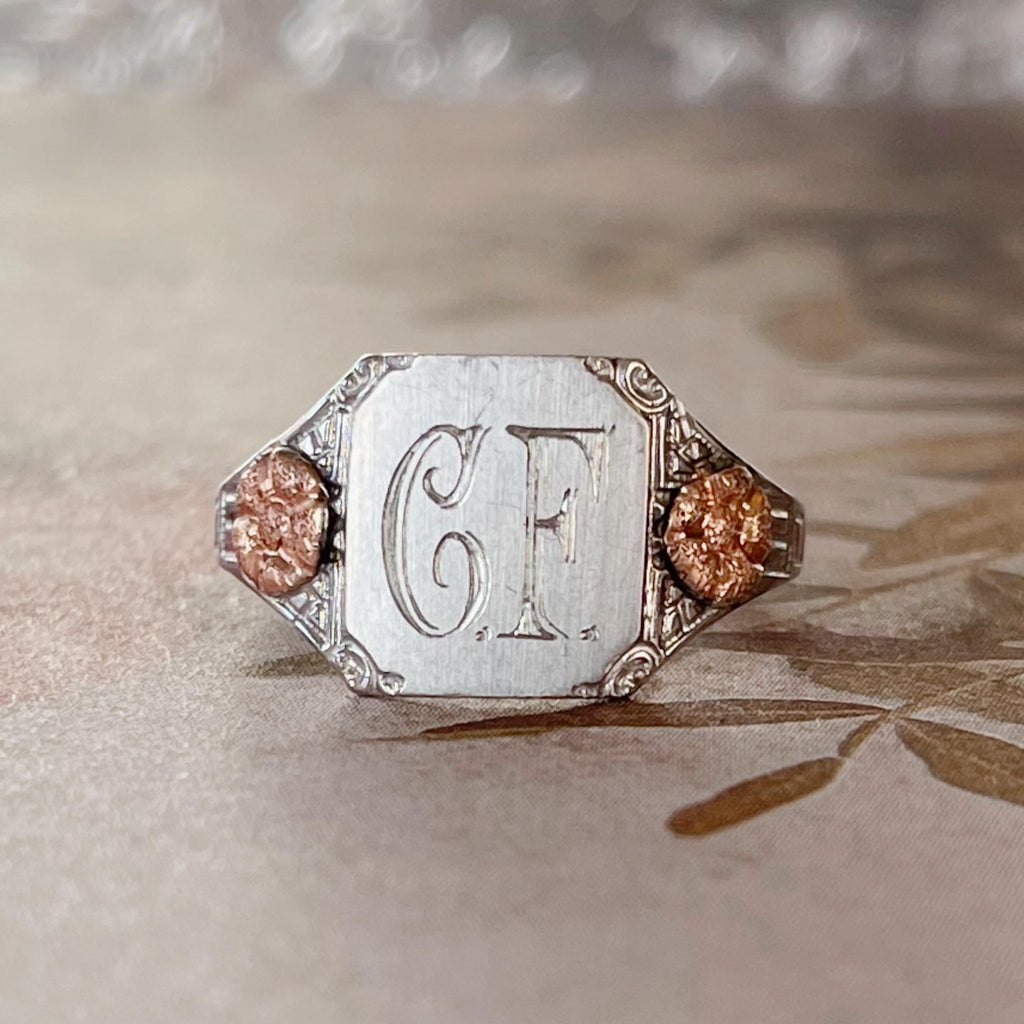 Ostby & Barton Co. Art Deco 10k Two Tone Monogram Initial Signet Ring - Clover Collective Antiques