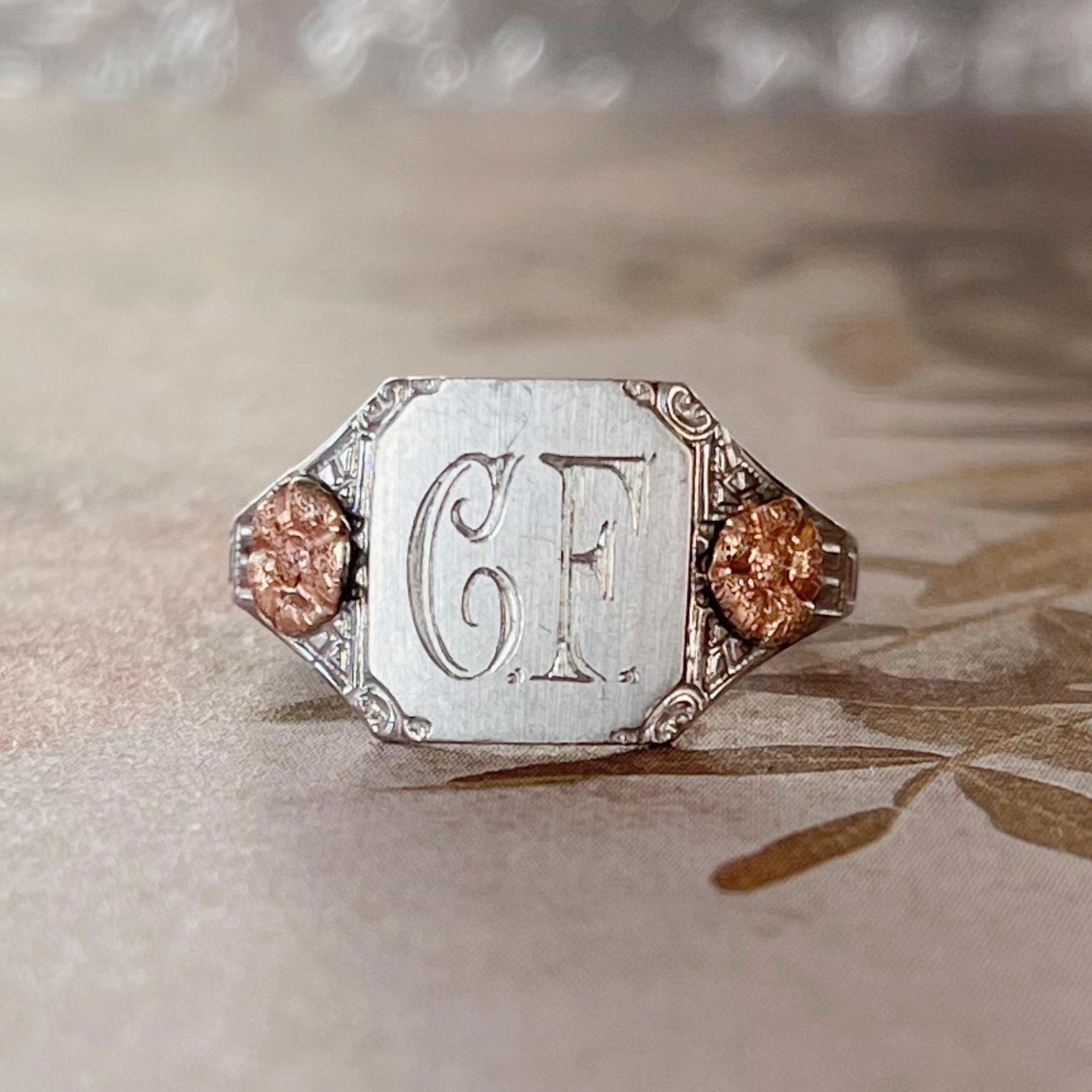 Ostby & Barton Co. Art Deco 10k Two Tone Monogram Initial Signet Ring - Clover Collective Antiques