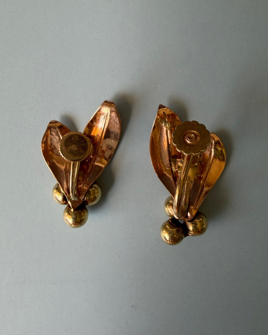 Pair of Retro Forstner 10k Two-Tone Gold Flora Berry Screw Back Earrings - Clover Collective Antiques