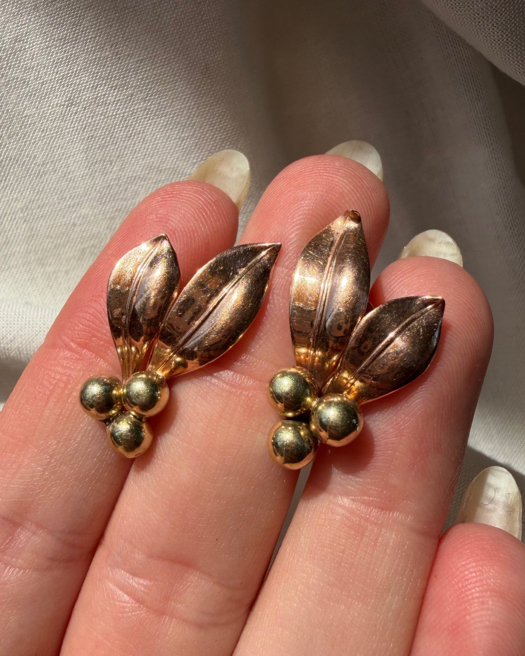 Pair of Retro Forstner 10k Two-Tone Gold Flora Berry Screw Back Earrings - Clover Collective Antiques