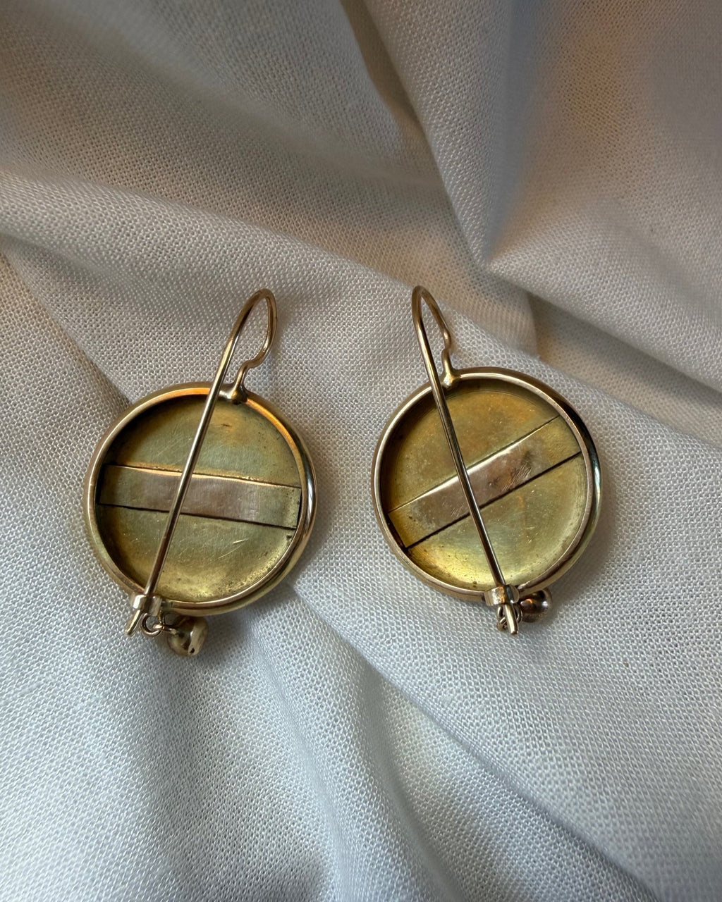 Pair of Victorian 14k Yellow Gold and Black Enamel Drop Earrings - Clover Collective Antiques