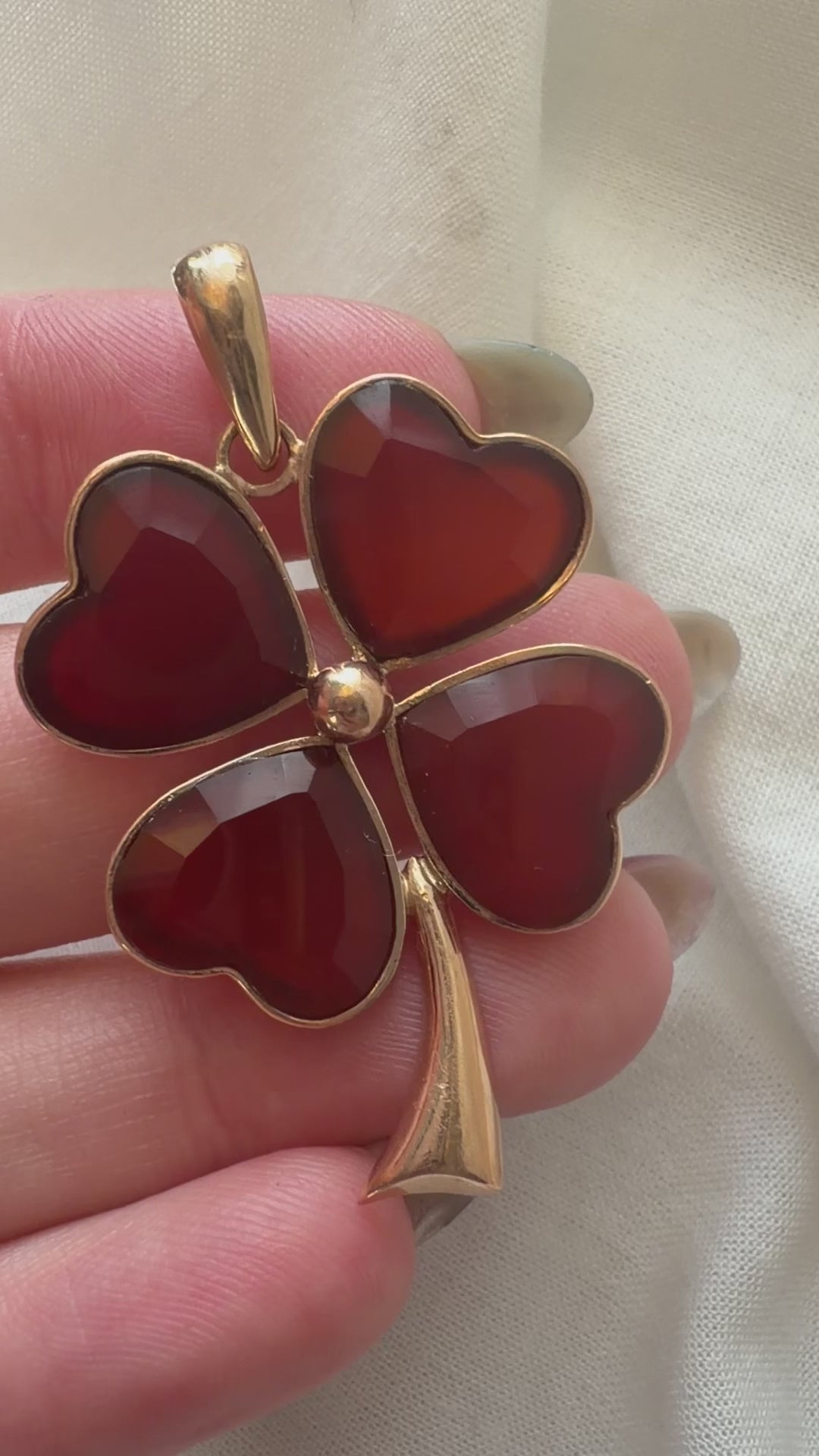 Vintage 14k Rose Gold Carnelian Four Leaf Clover Pendant
