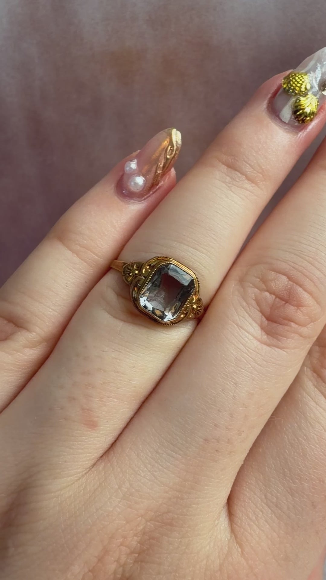 Retro Budlong Docherty & Armstrong 10k Yellow Gold and Blue Glass Bezel Ring