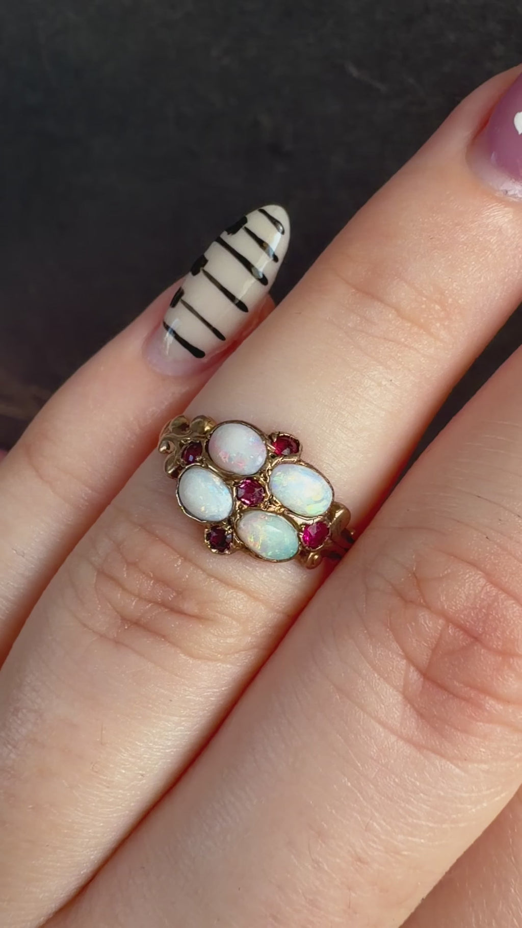 Victorian 10k Rose Gold, Opal, and Ruby Ring