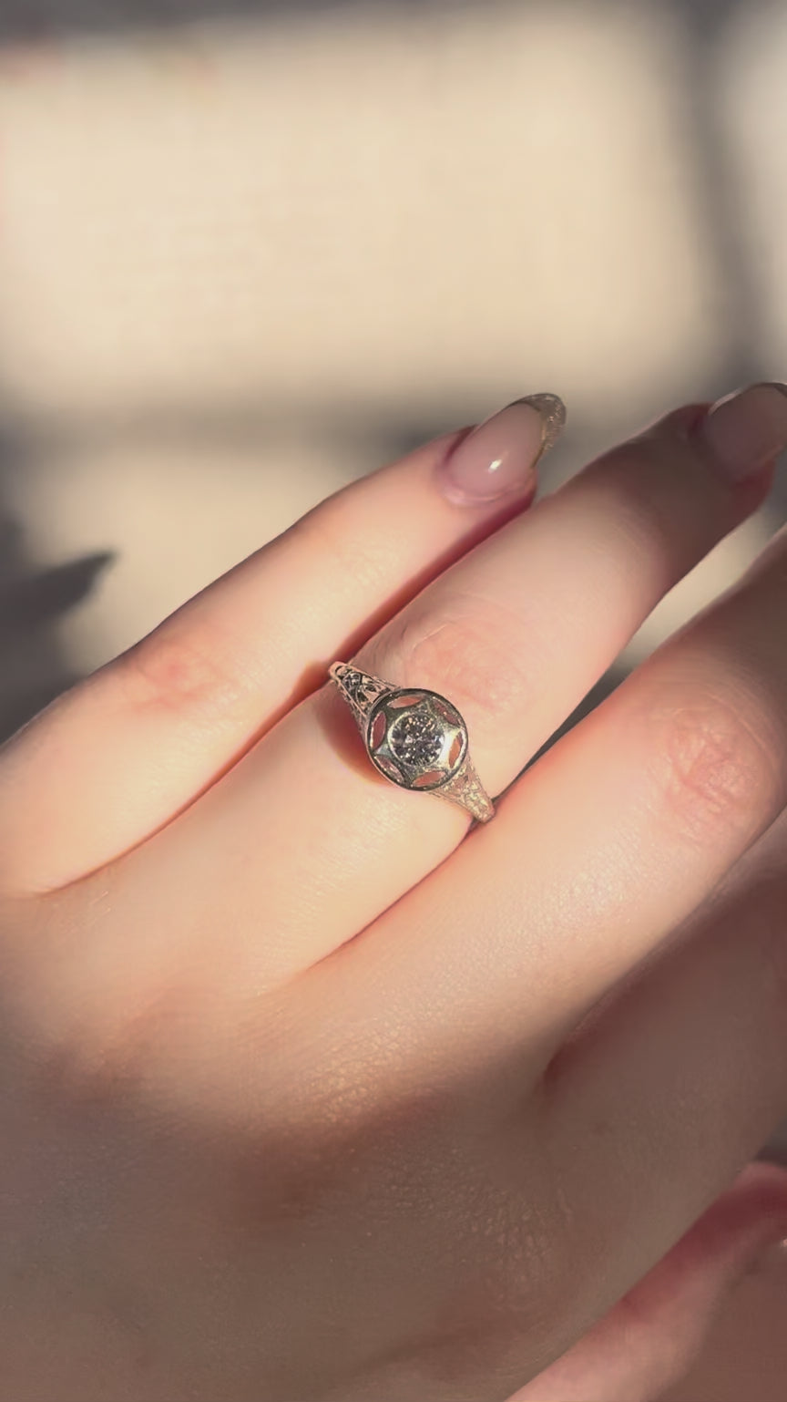 Art Deco Dreicer & Co. 14k White Gold and Diamond Filigree Ring