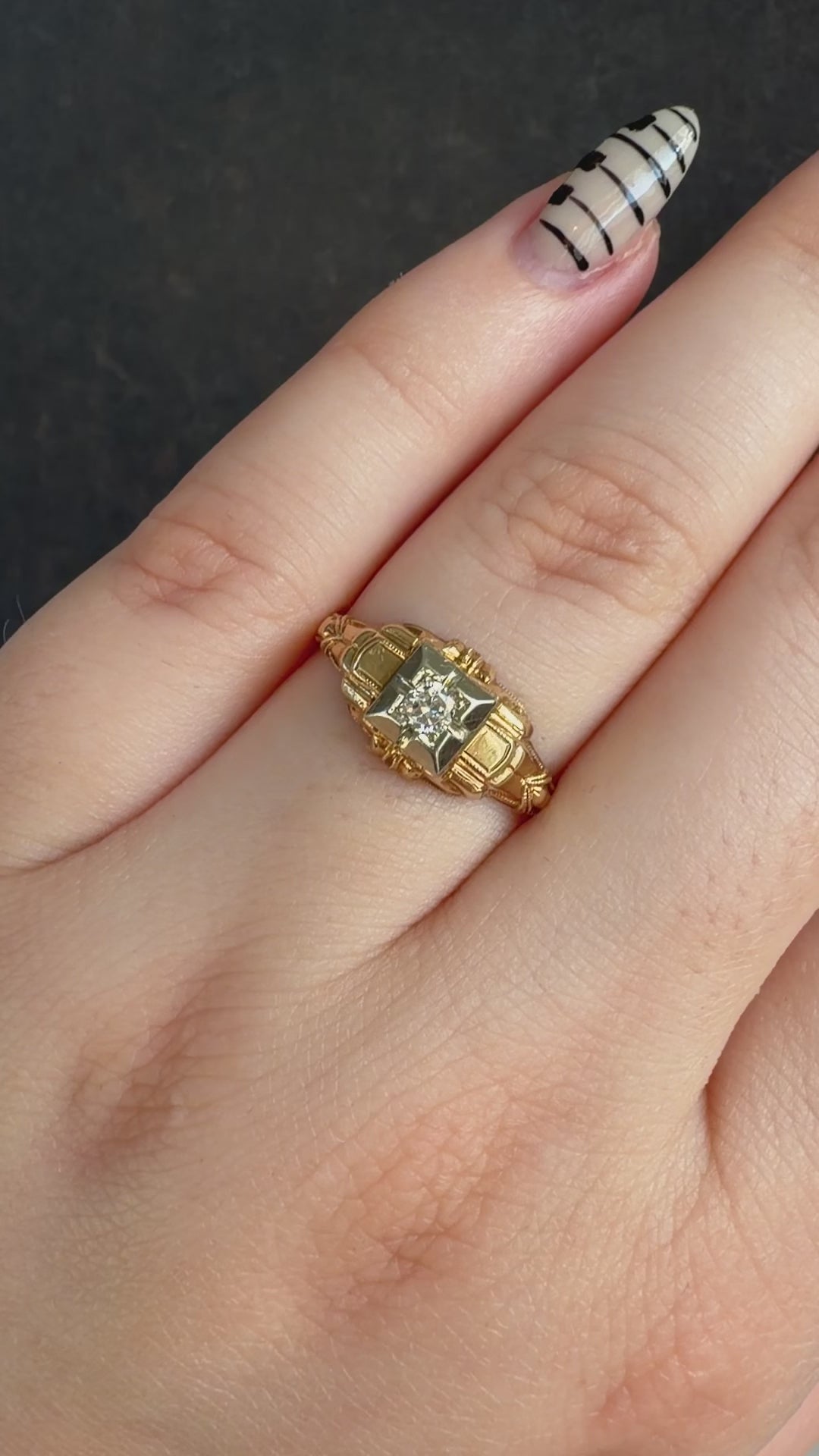 Art Deco 14k Two-Tone Gold and Old European Cut Diamond Ring