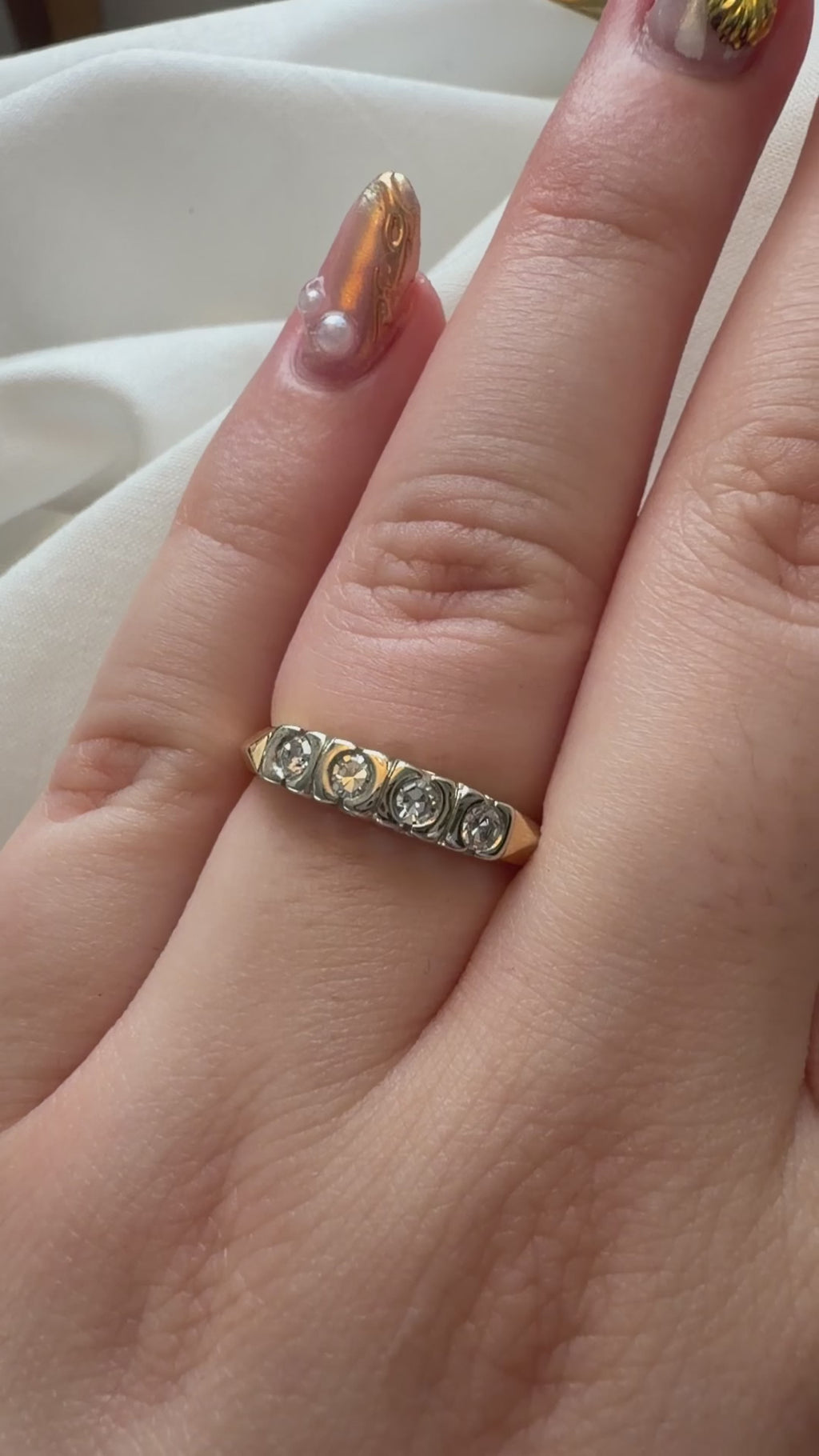 Retro Karlan, Bleicher & Naiman Company 14k Two-Tone Gold and Diamond Band Ring