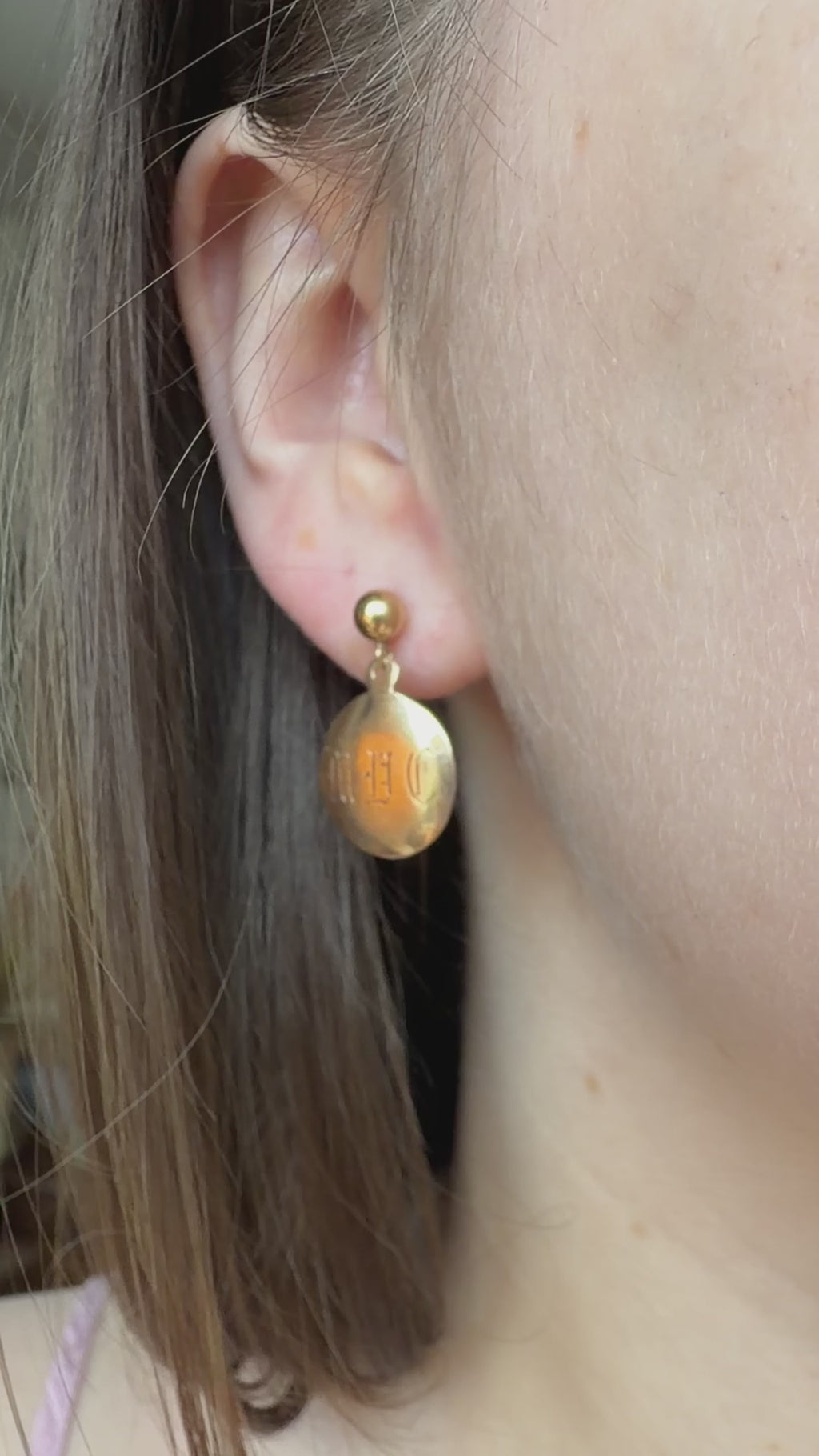 Pair of Edwardian 14k Yellow Gold Engraved Disk Drop Screw Back Earrings