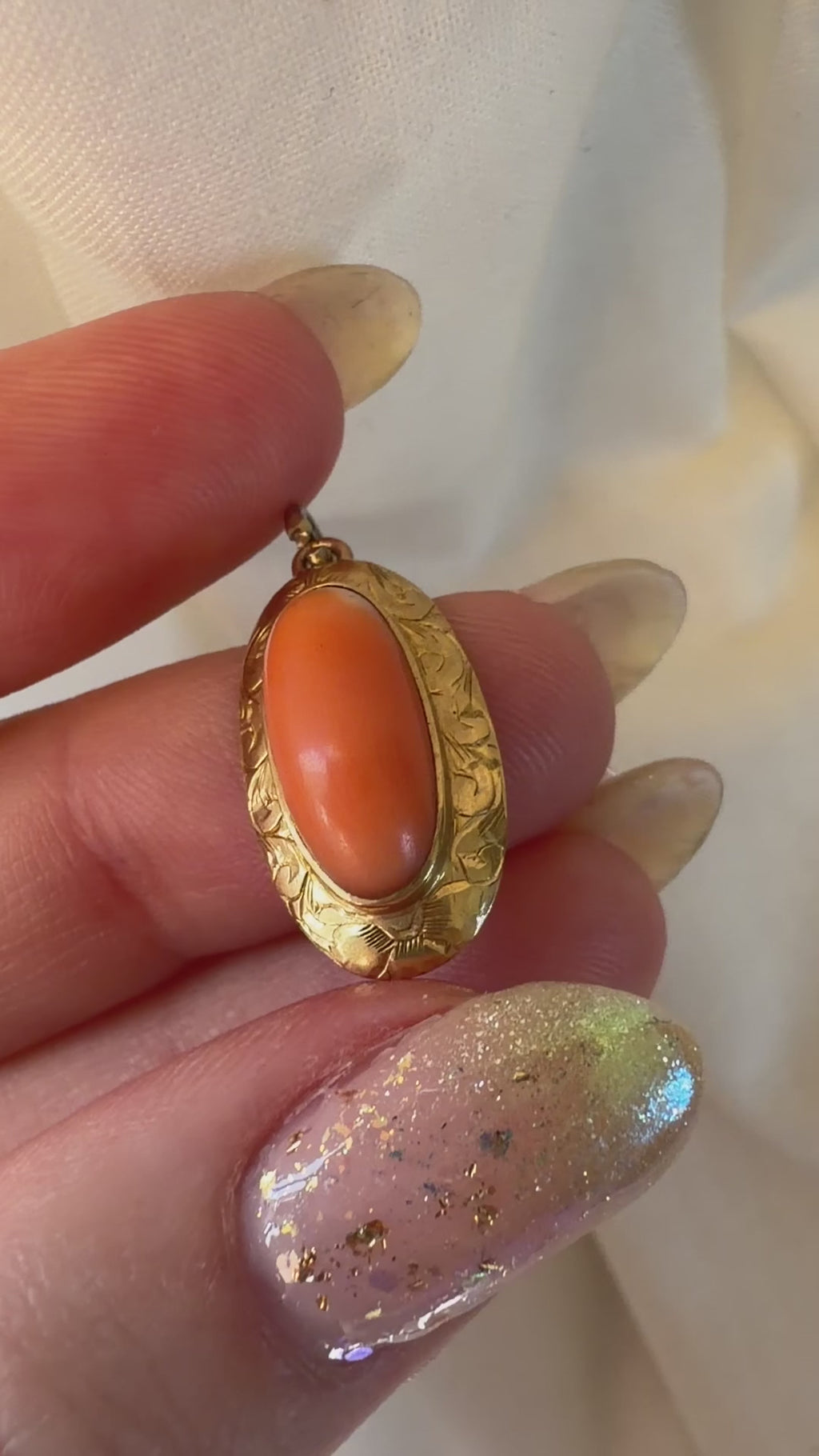 Victorian 14k Yellow Gold and Coral Charm Pendant