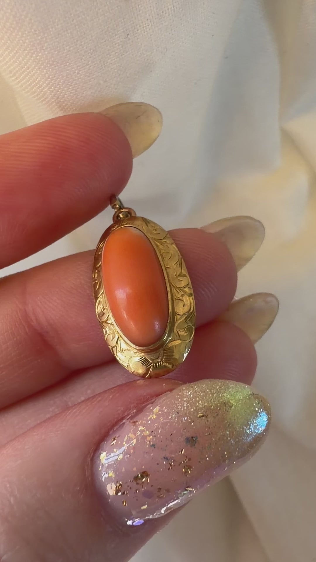 Victorian 14k Yellow Gold and Coral Charm Pendant
