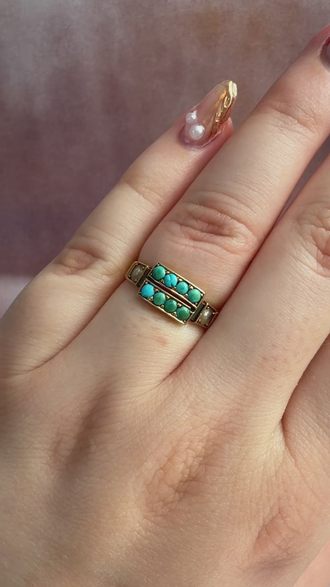 Victorian Birmingham 15k Yellow Gold, Turquoise, and Pearl Ring