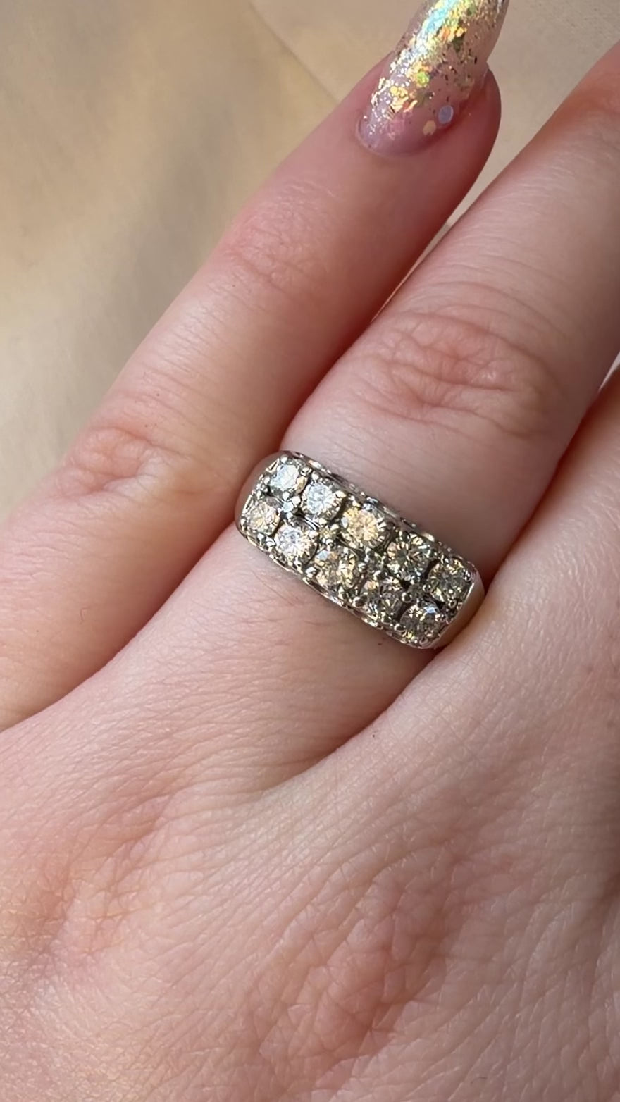 Vintage 14k White Gold and Diamond Double Row Ring