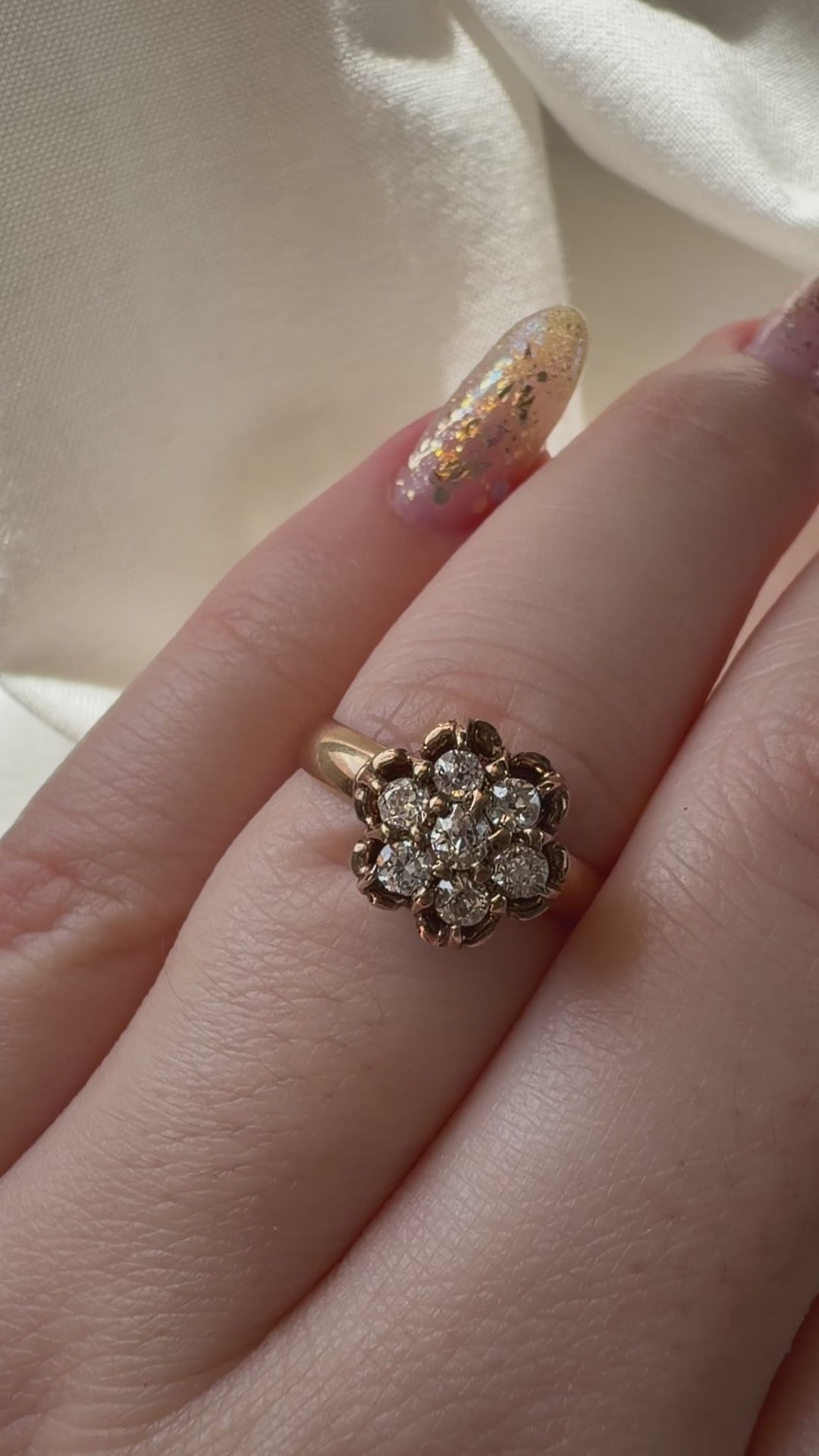 Victorian 10k Rose Gold and Old Mine Cut Diamond Cluster Ring