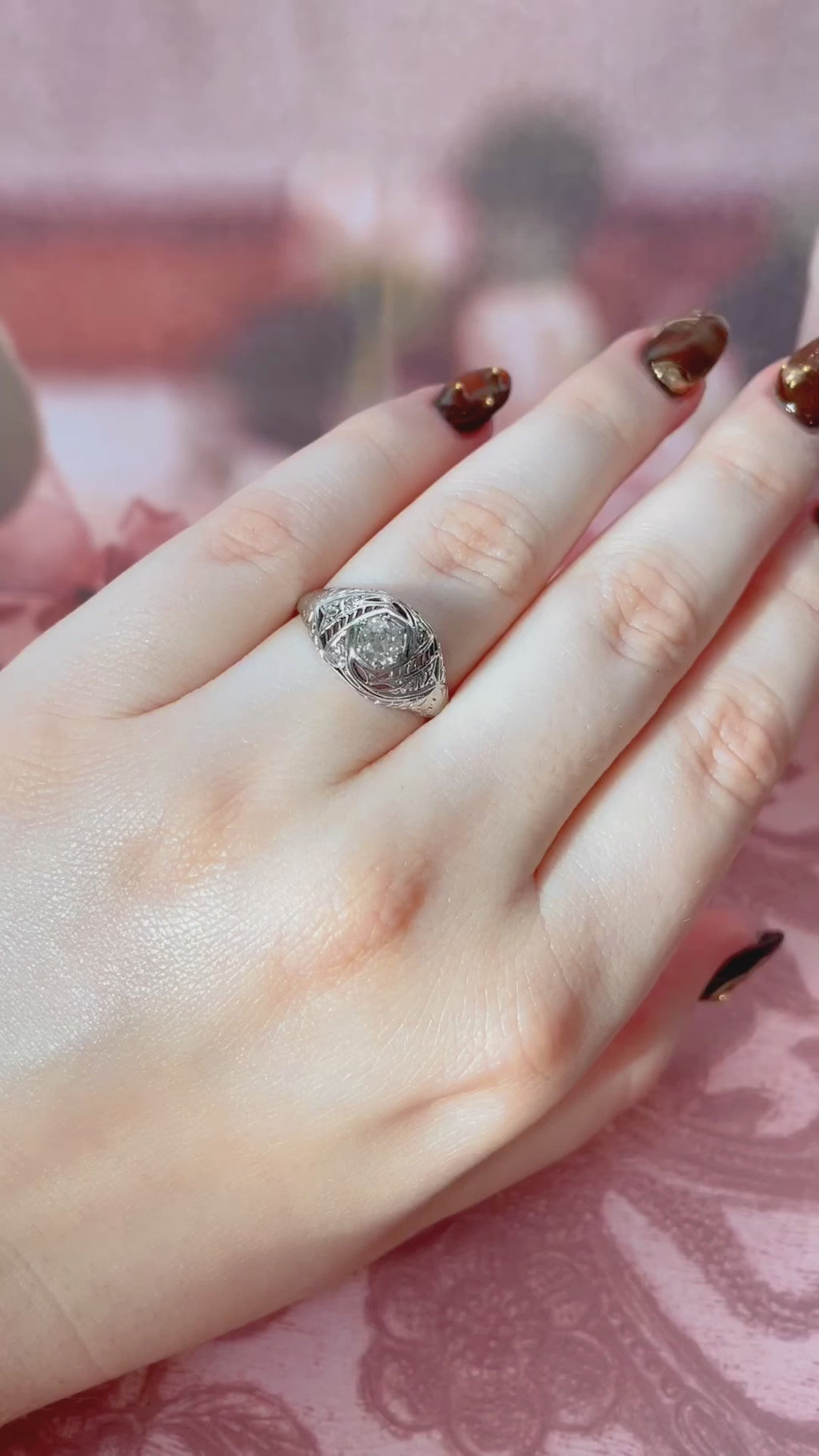 Art Deco Platinum, 14k White Gold, and Diamond Filigree Ring