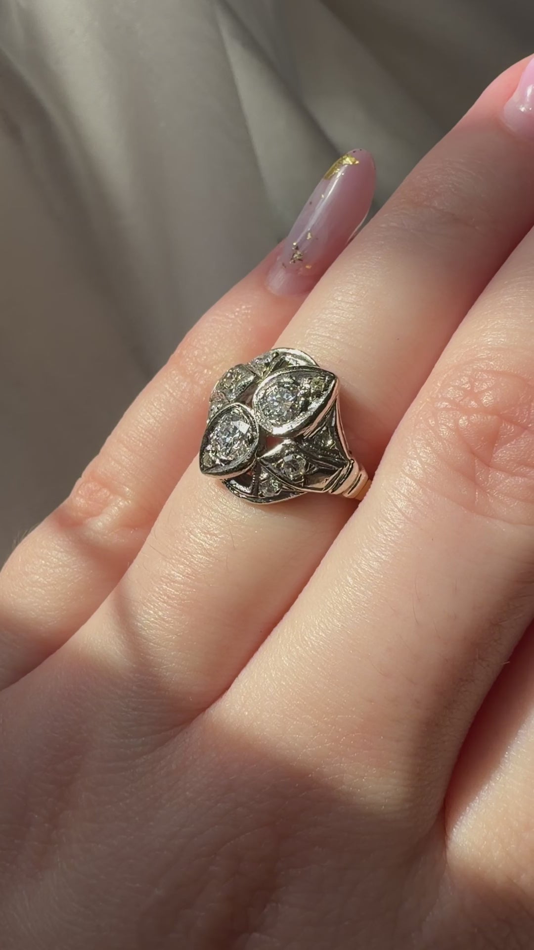 Late Art Deco 14k White and Diamond Toi et Moi Dinner Ring