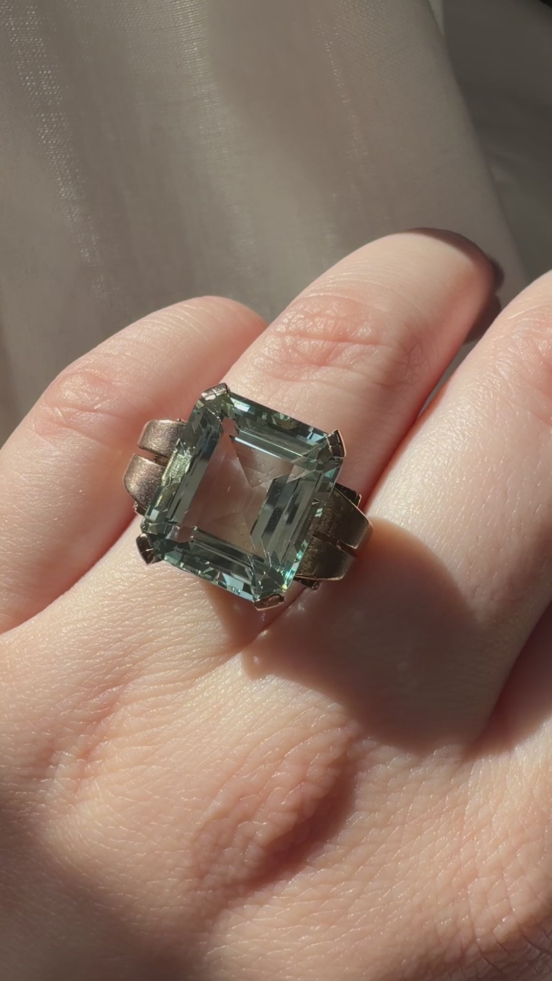 Retro 10k Rose Gold and Aquamarine Cocktail Ring