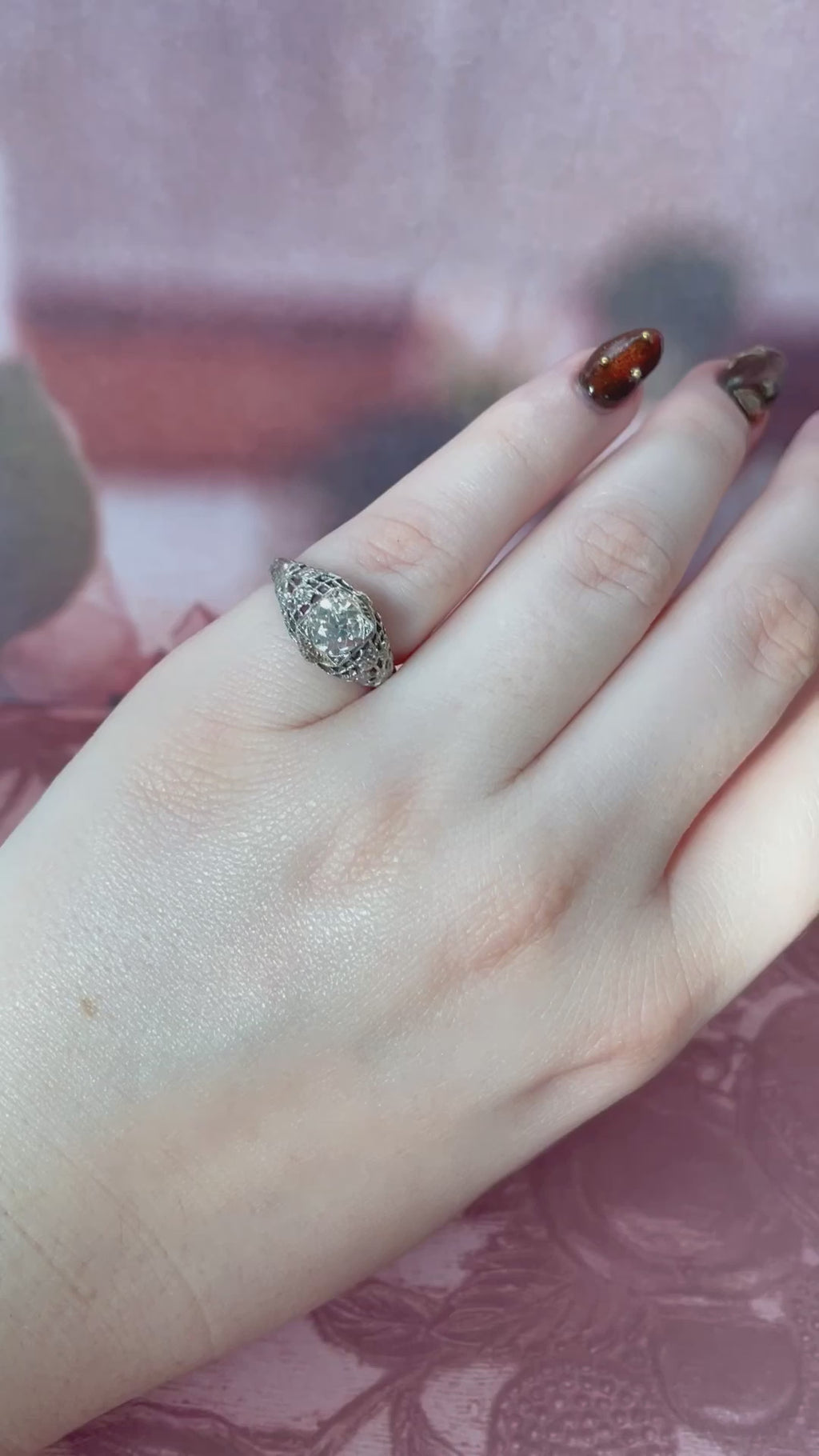 Art Deco Old European Cut Diamond and 18k White Gold Filigree Ring