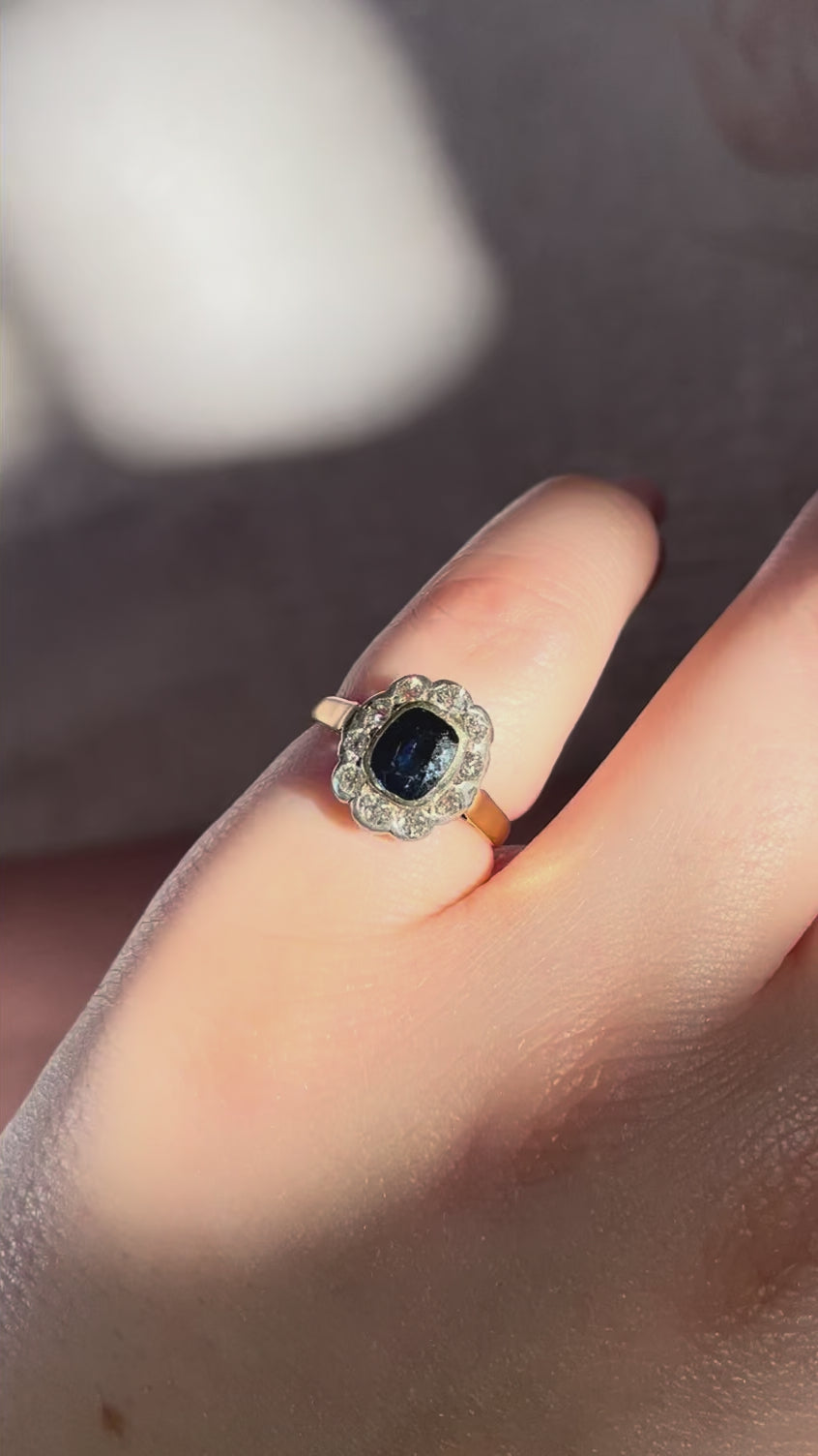 Victorian 14k Yellow Gold and Silver Sapphire and Diamond Cluster Ring