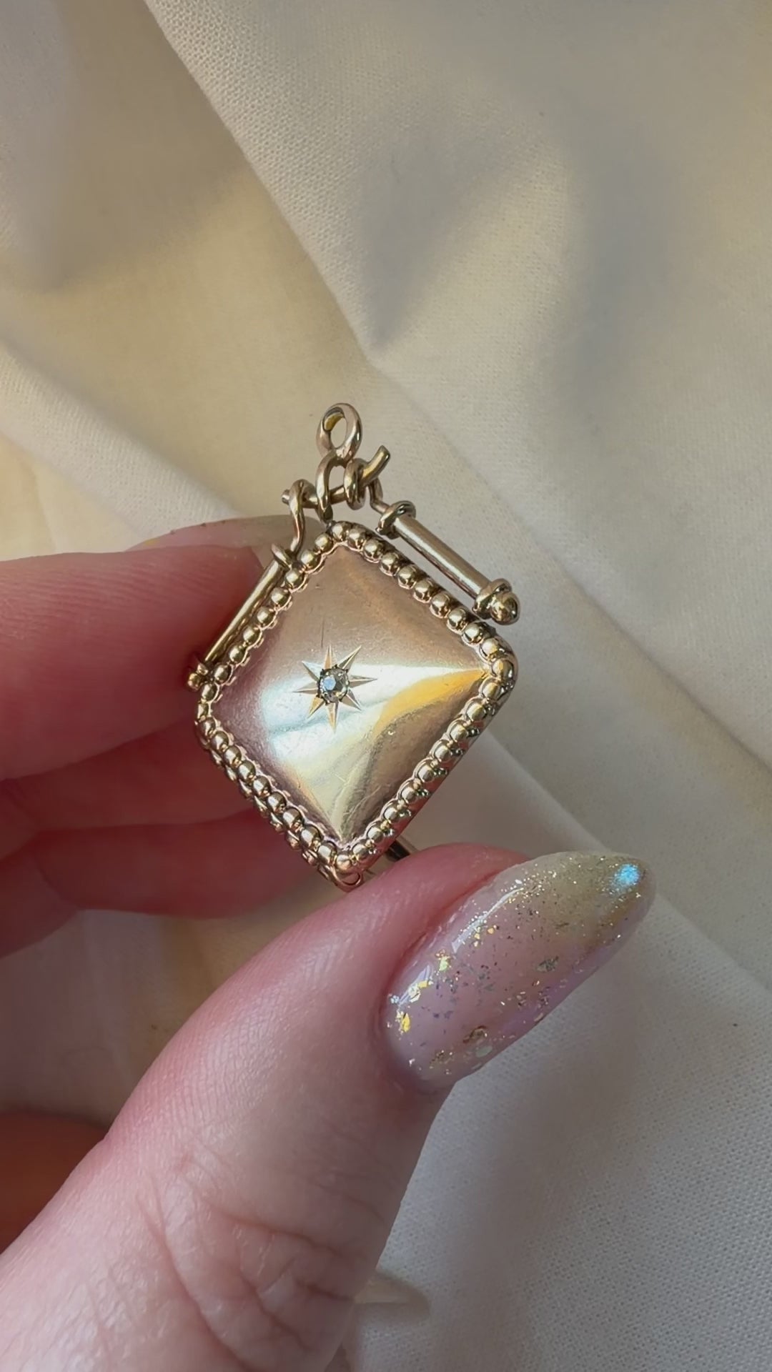 Victorian 10k Rose Gold and Old Mine Cut Diamond Star Square Locket Pendant