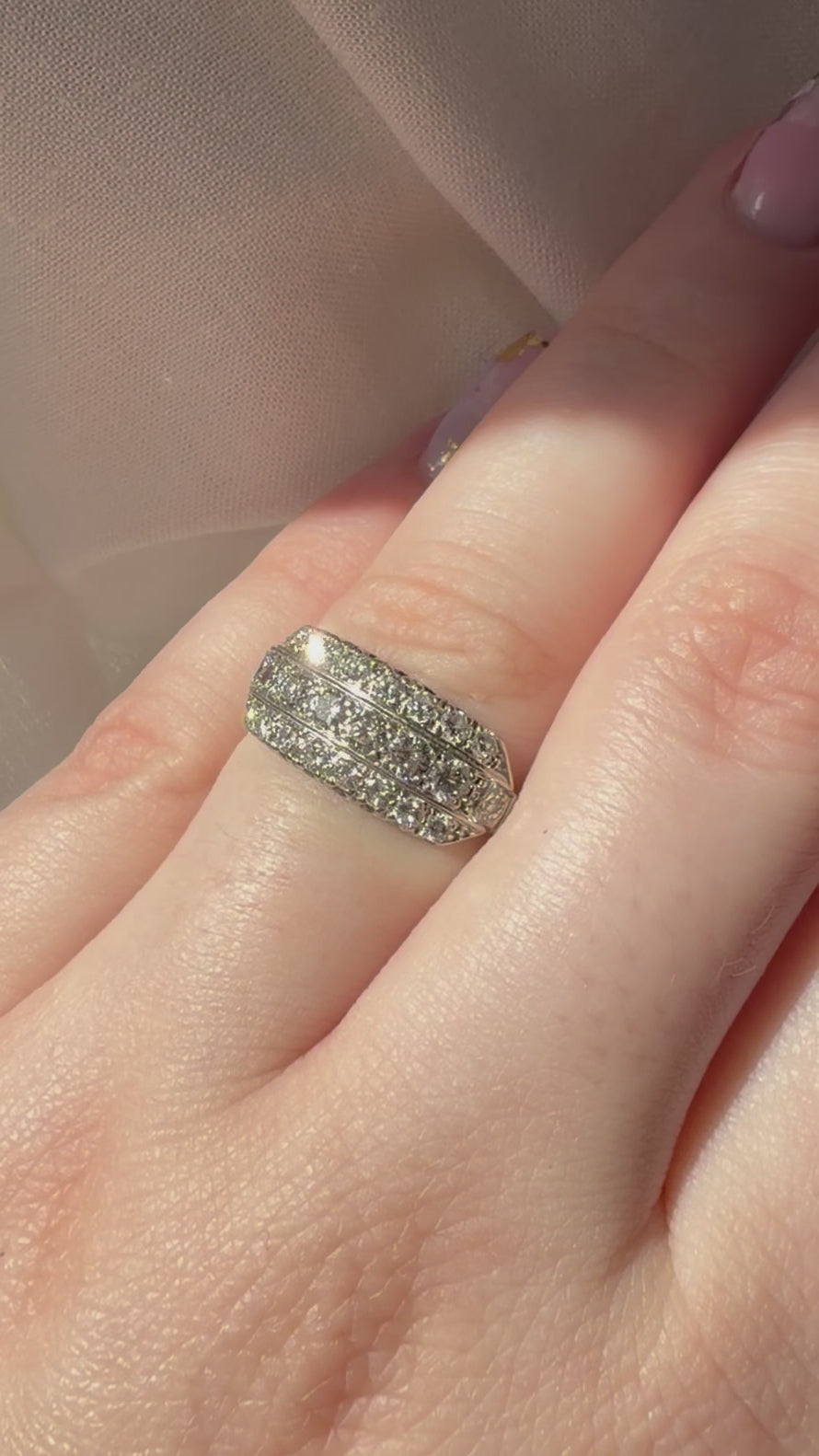 Mid-Century Platinum and Diamond Wide Band