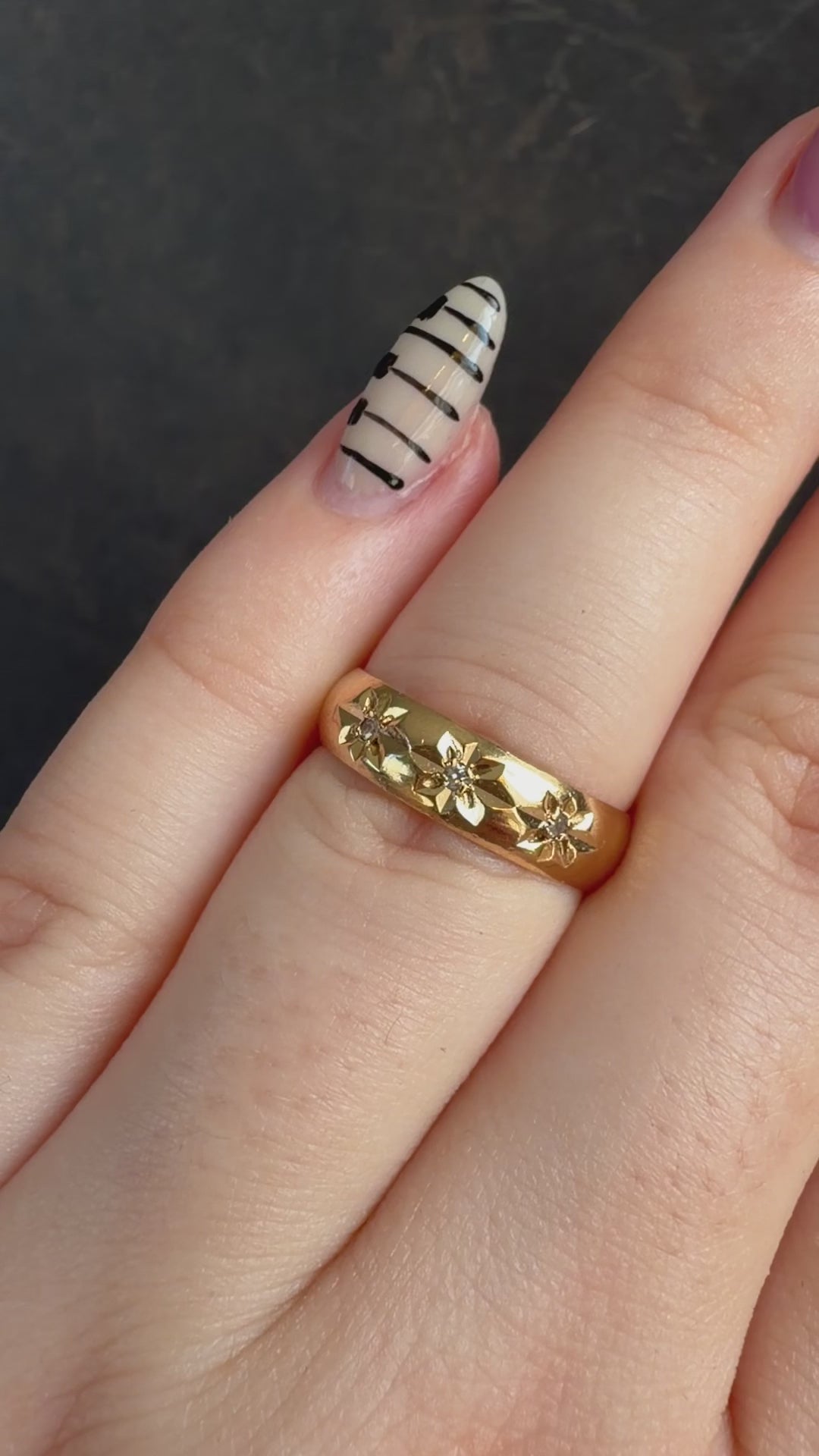 Retro 10k Yellow Gold Diamond Star 4.7 mm Band Ring