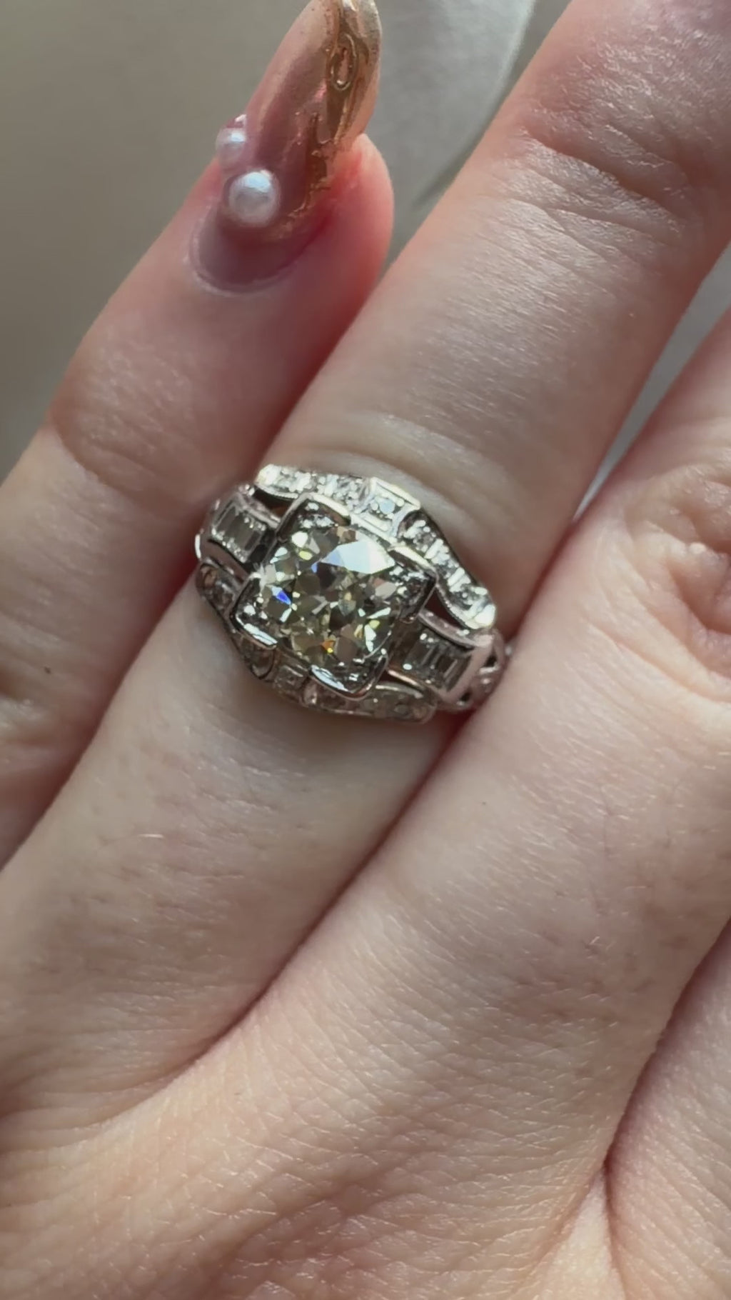 Art Deco Platinum 1.20 Carat Old European Cut Diamond Ring