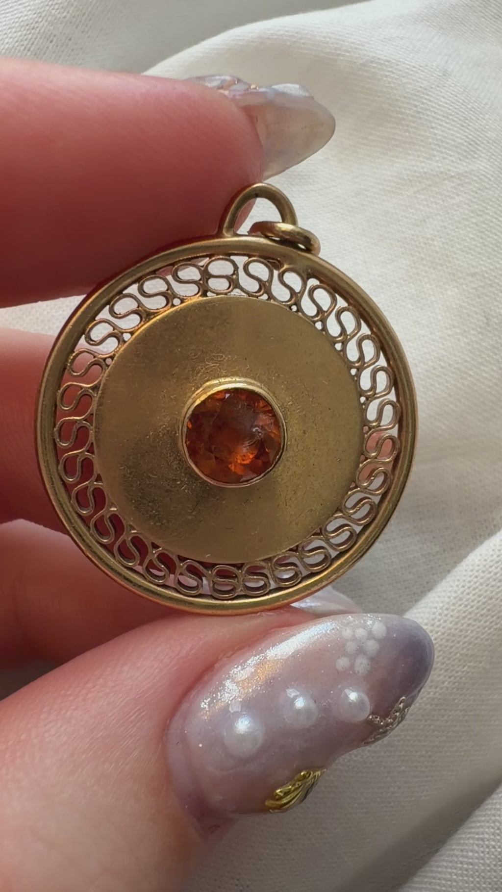 Mid-Century A. Ballou Company 14k Yellow Gold and Citrine Circle Medallion Charm