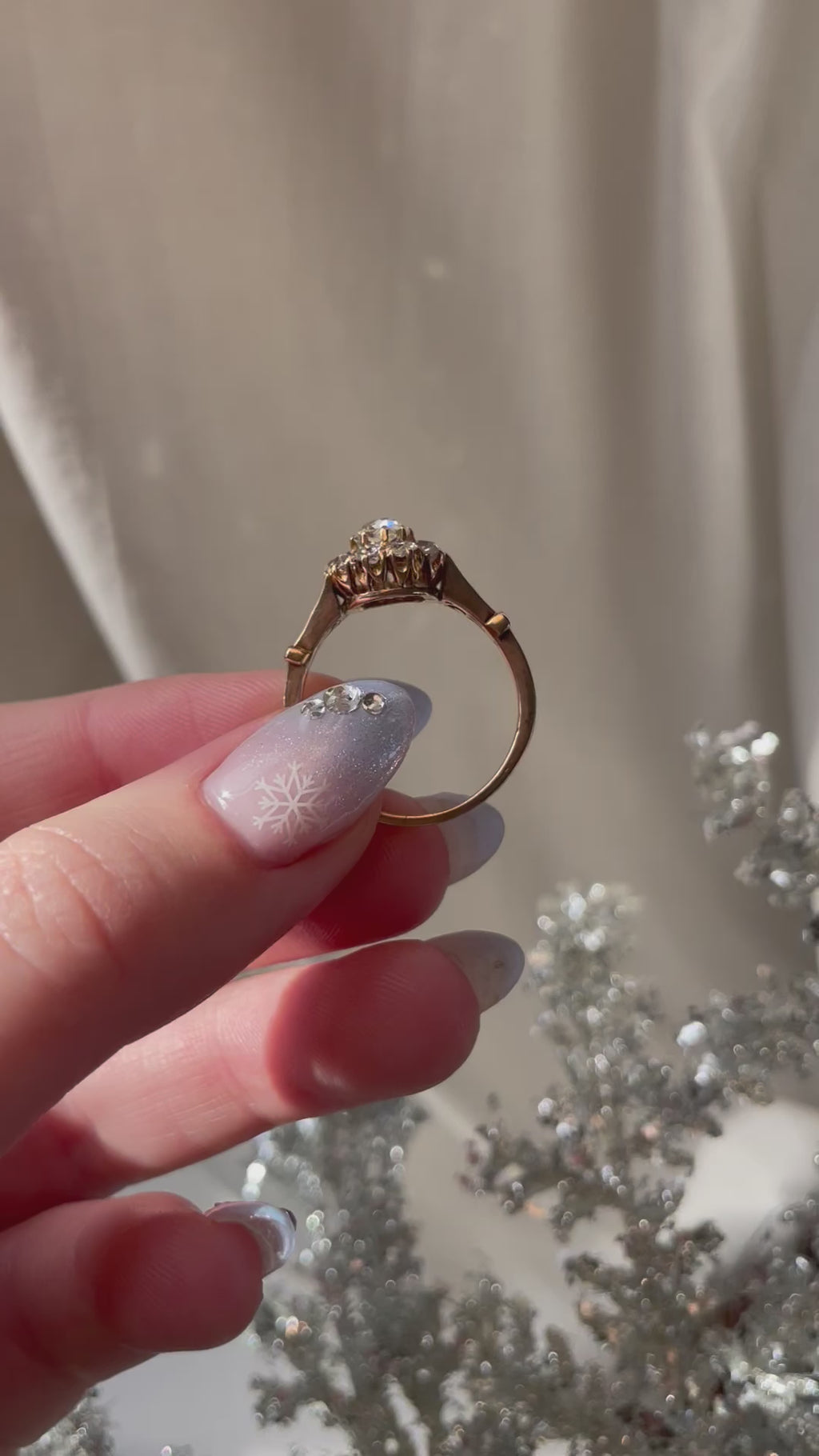 Victorian 10K Rose Gold and Old Mine Cut Diamond Cluster Ring