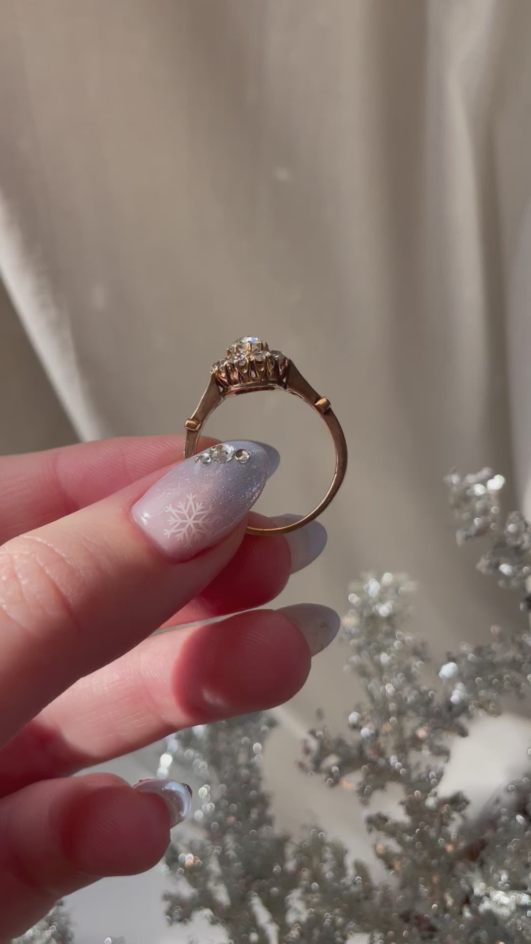 Victorian 10K Rose Gold and Old Mine Cut Diamond Cluster Ring