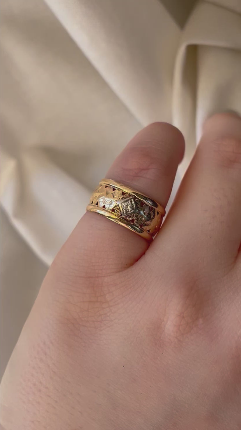 Retro 14k Yellow Gold and Diamond Floral Cigar Band