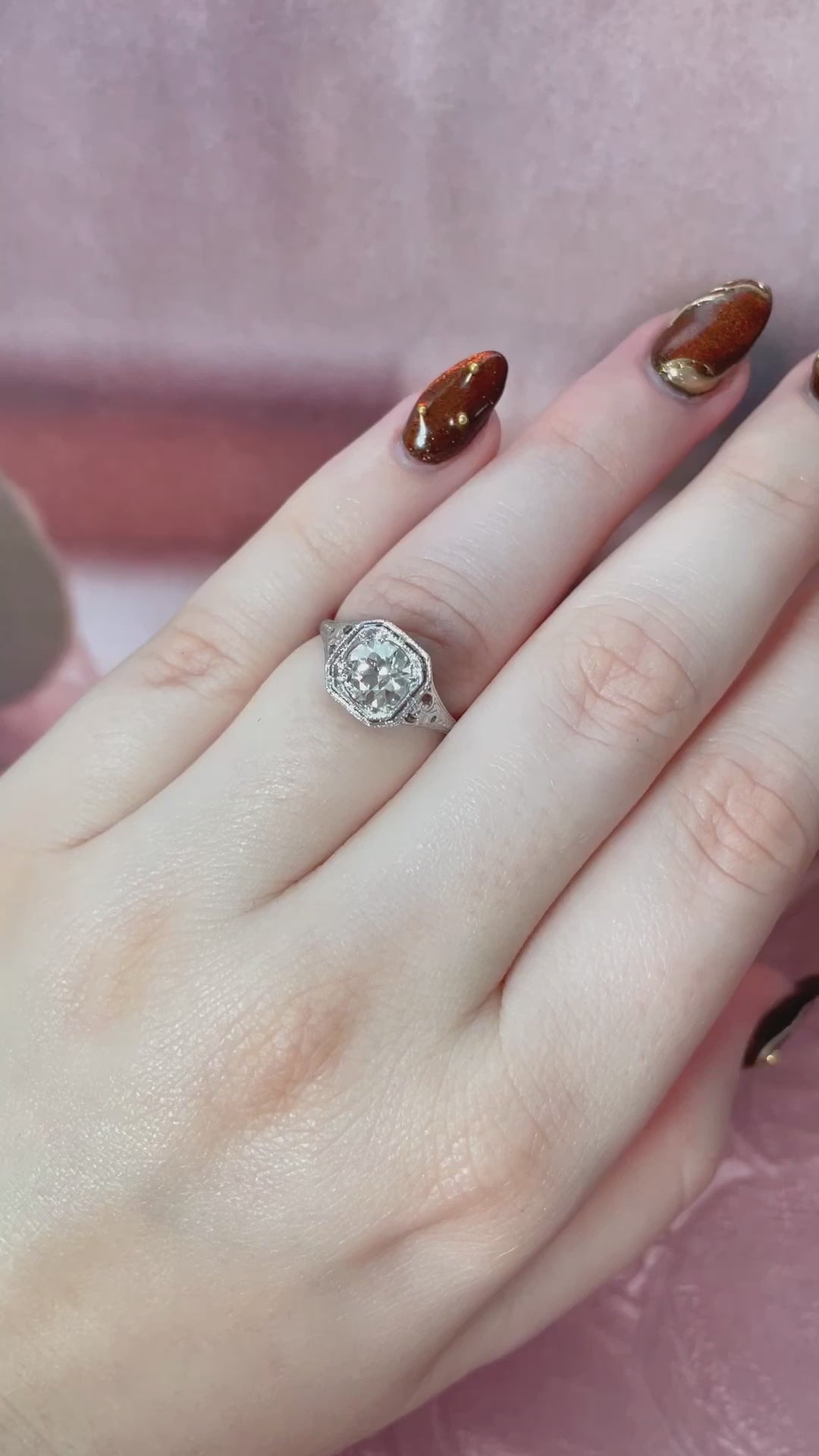 Art Deco Platinum GIA 0.89 Carat Diamond Filigree Ring