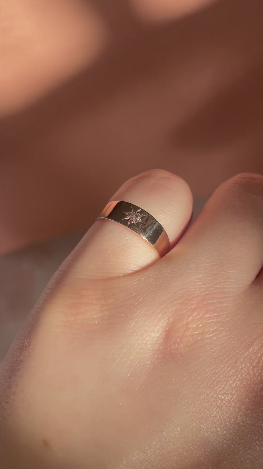 Victorian 10k Rose Gold and Old Mine Cut Diamond Star Band Ring