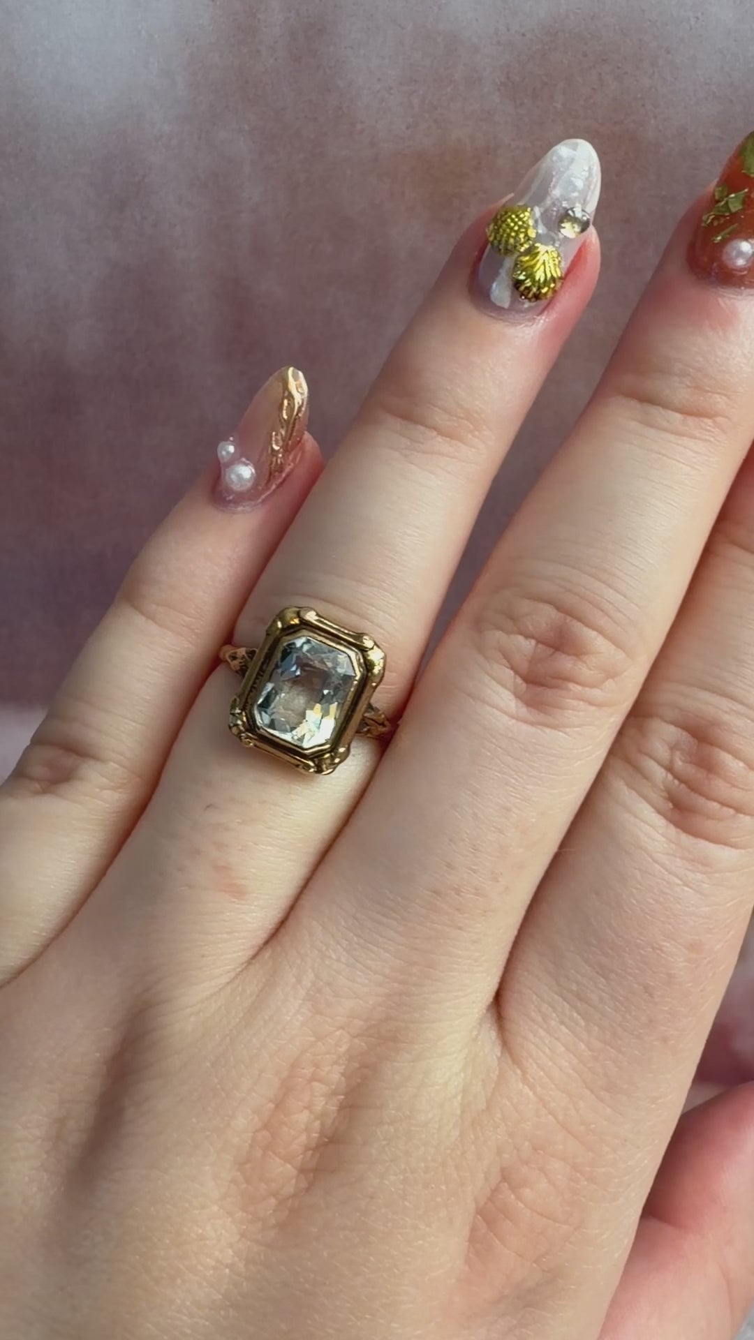 Retro 10k Yellow Gold and Aquamarine Bezel Set Ring