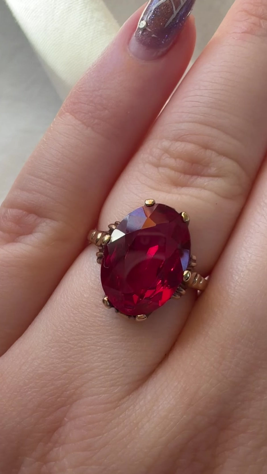 Retro Esemco 10k Yellow Gold and Synthetic Ruby Ring