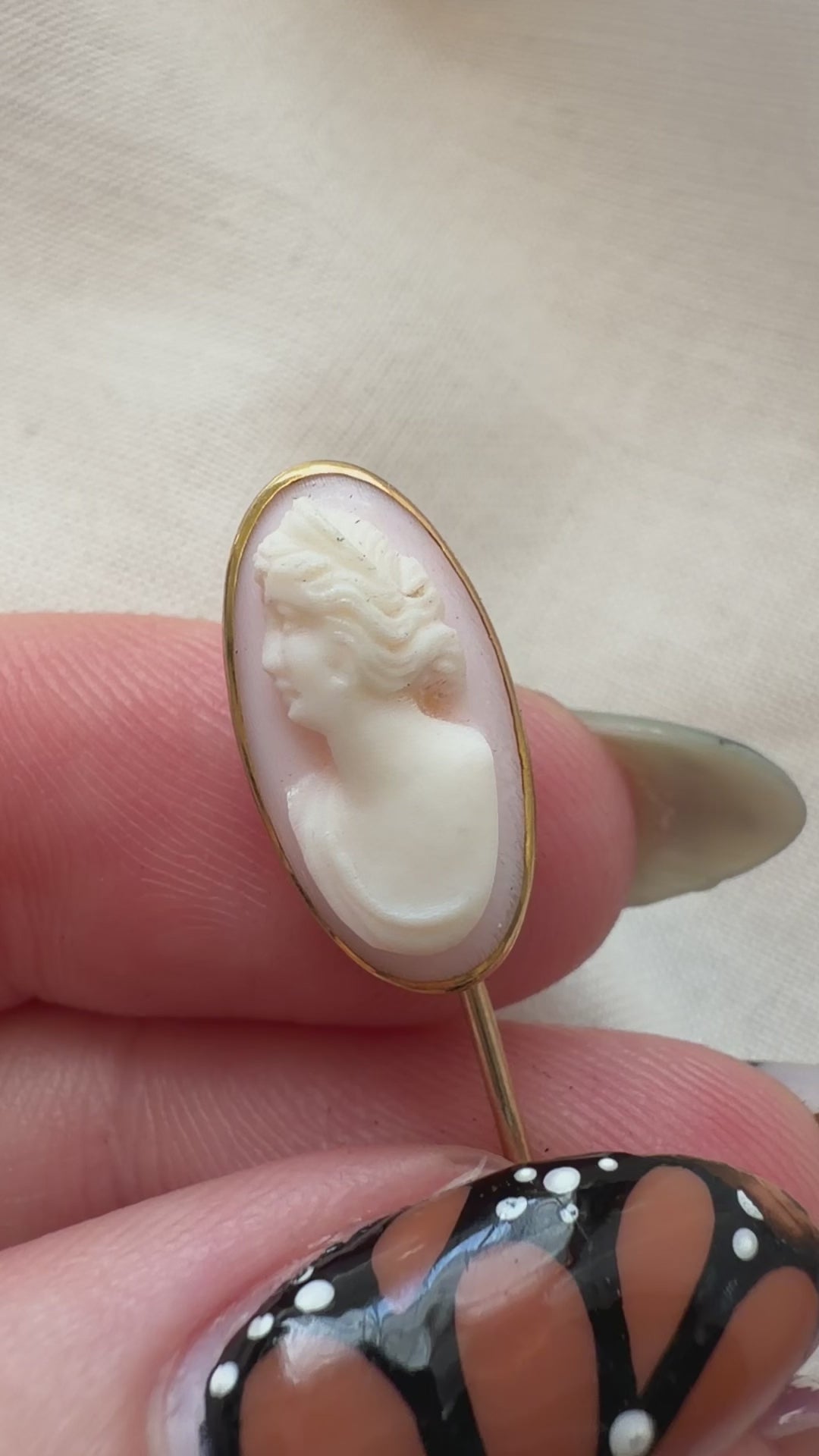 Edwardian 10k Yellow Gold and Coral Cameo Stickpin