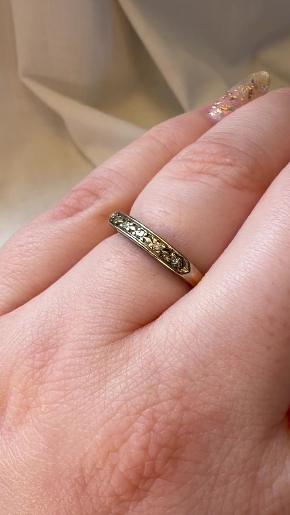 Retro 14k Two-Tone Gold and Diamond Band Ring