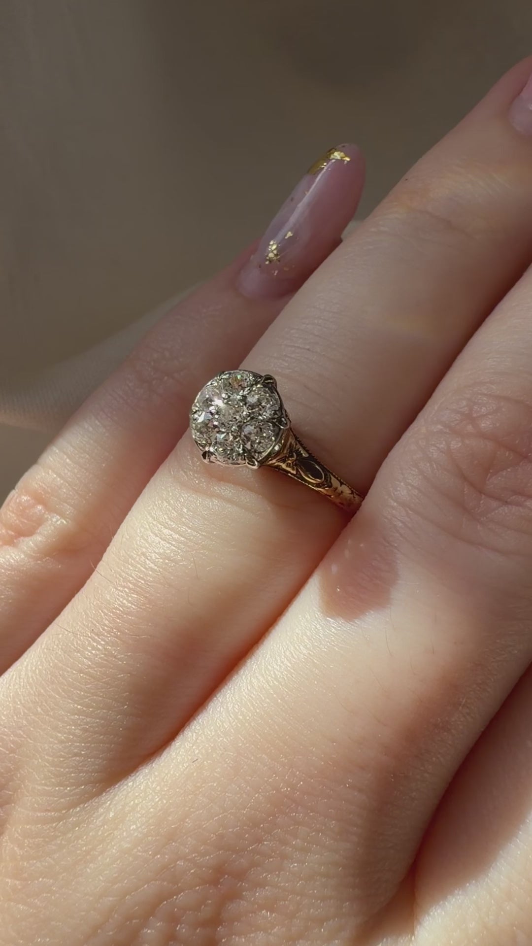 Edwardian Traub Mfg. Co. 18k and 14k Two-Tone Gold and Diamond Cluster Ring