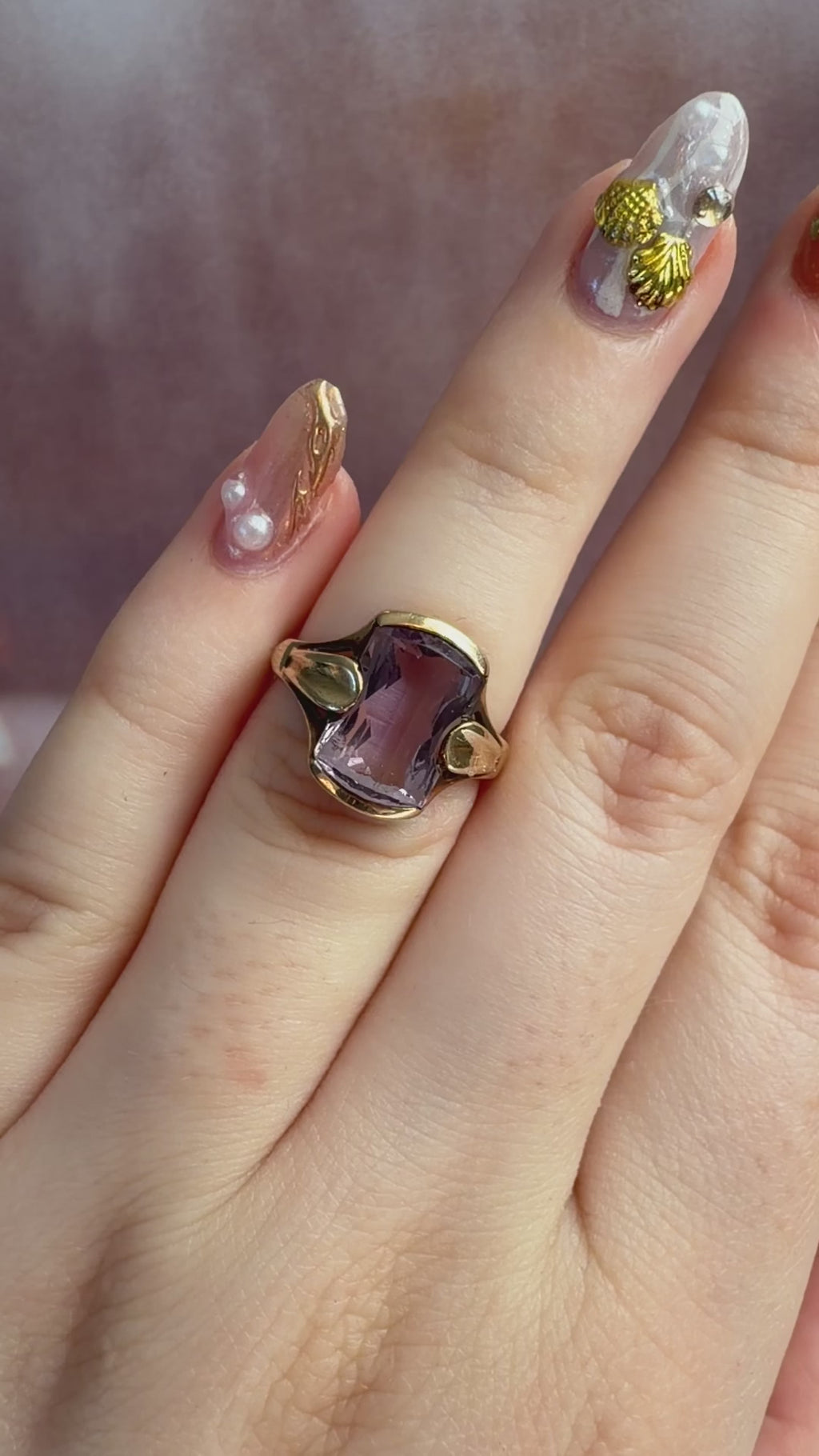 Retro 10k Yellow Gold and Rose de France Amethyst Ring