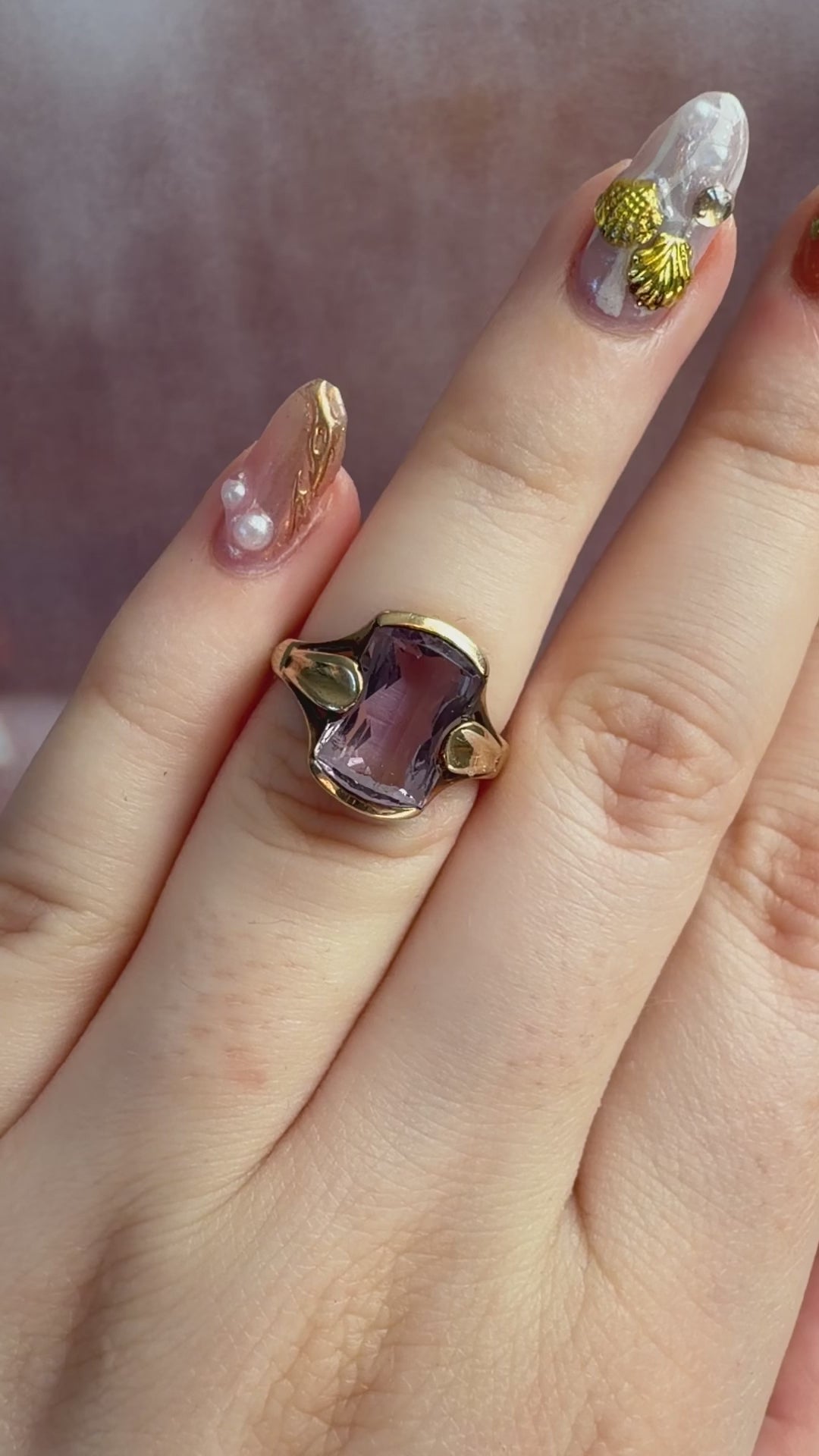Retro 10k Yellow Gold and Rose de France Amethyst Ring