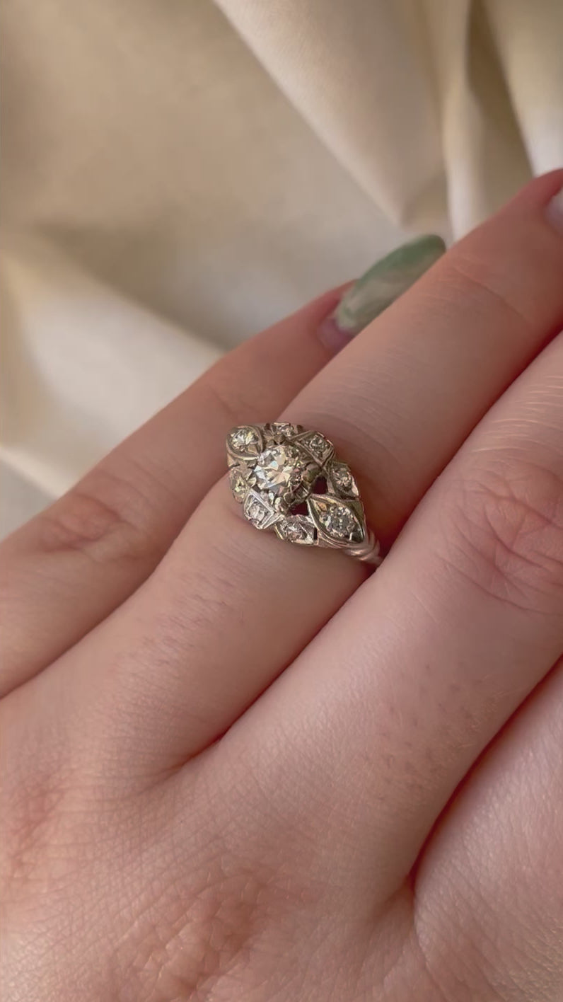 Late Art Deco 18k White Gold and Diamond Ring