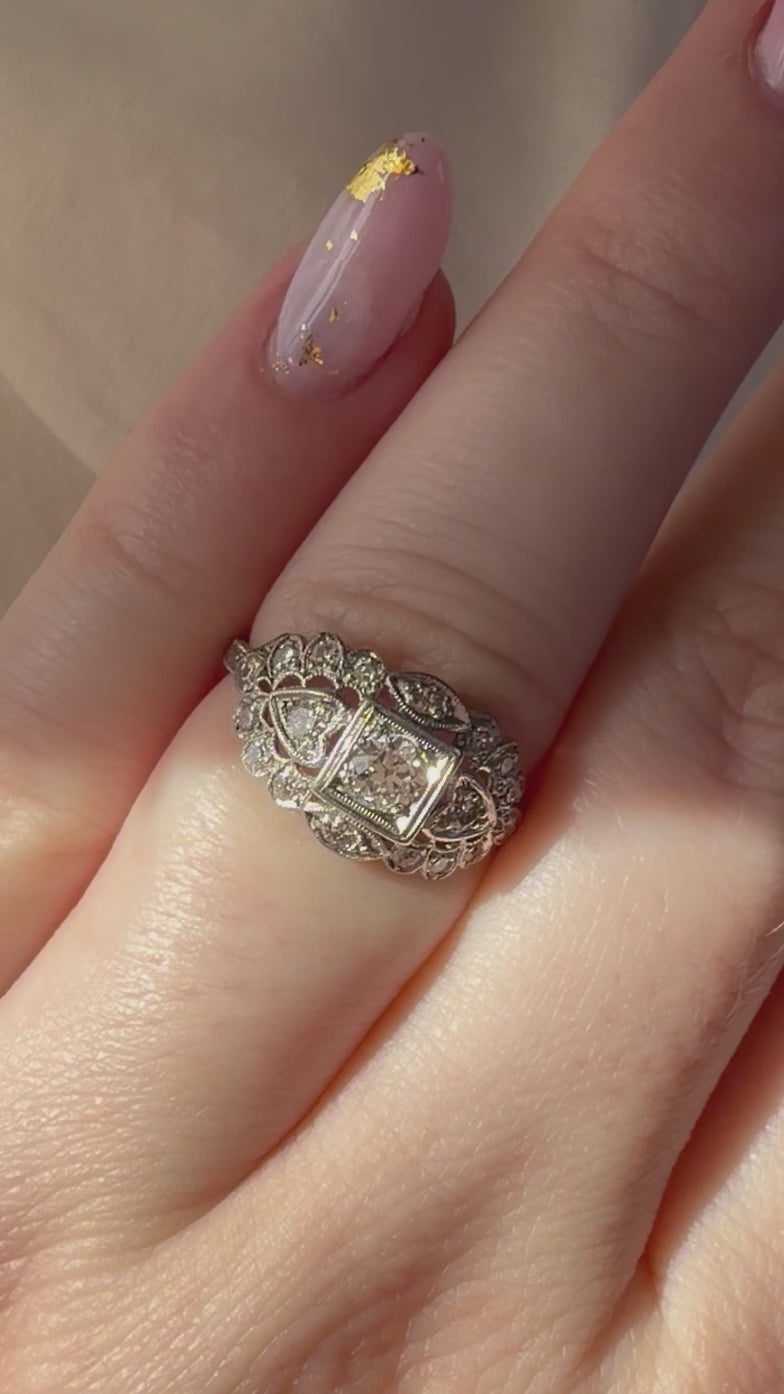 Art Deco Platinum and Diamond Filigree Ring