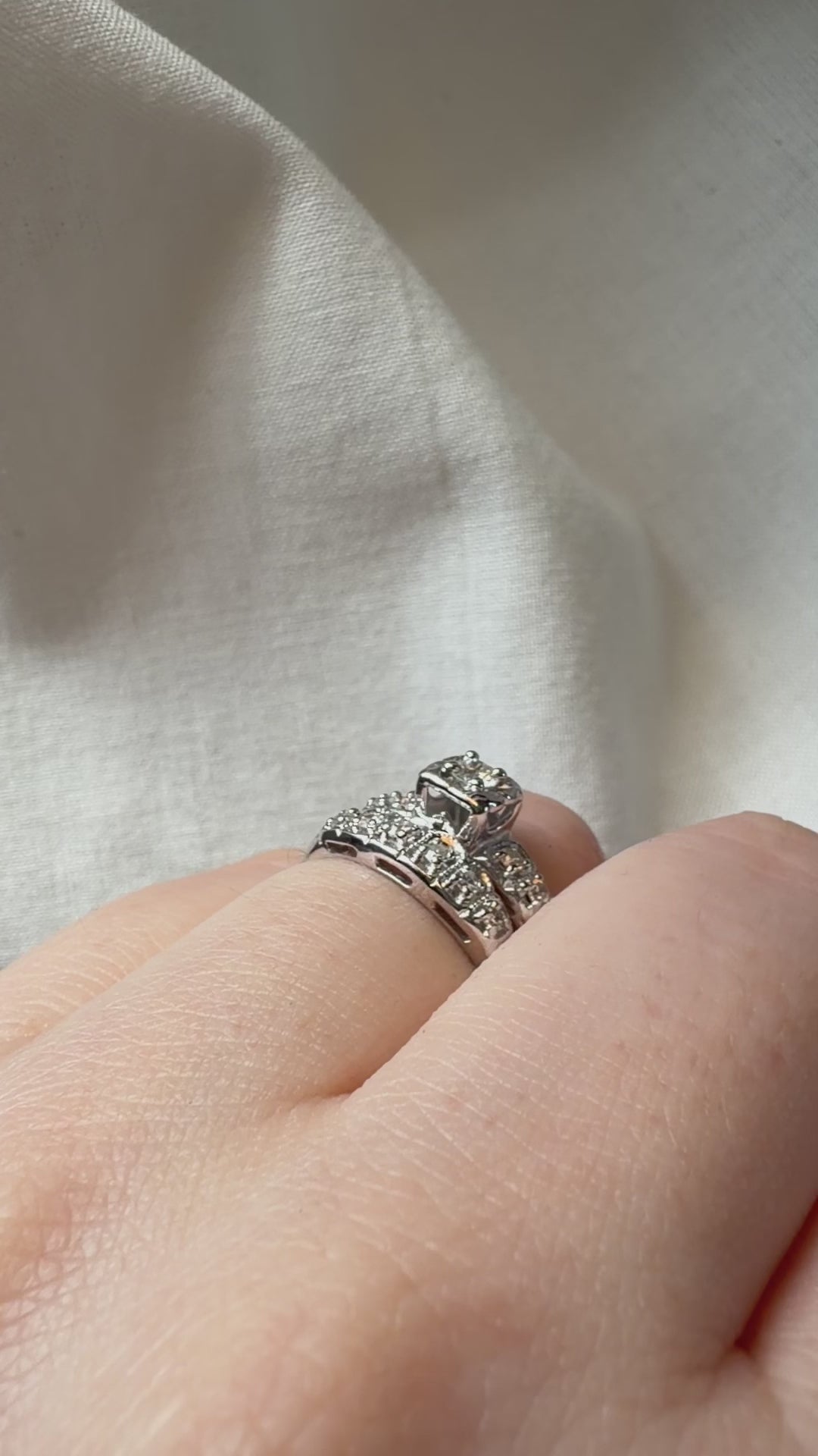 Mid-Century 14k White Gold and Diamond Illusion Wedding Ring Set
