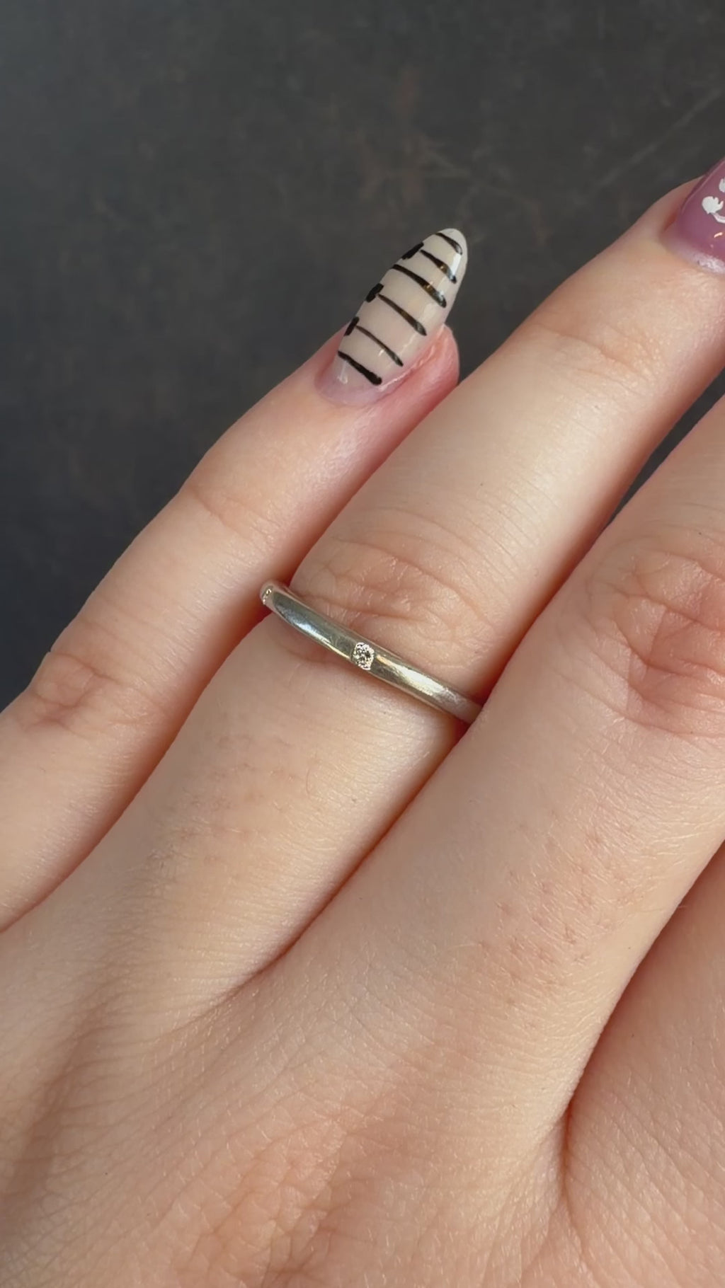 Mid-Century Platinum and Burnished Set Diamond 2 mm Band
