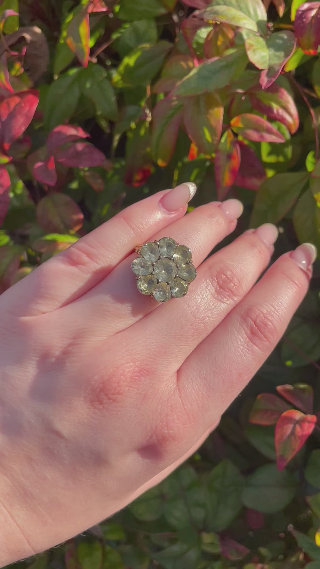 Antique Late 18th Century Portuguese 18K Gold and Silver Chrysoberyl Minas Novas Cluster Ring