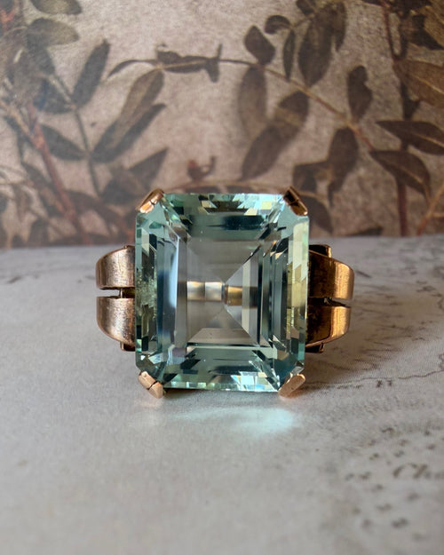 Retro 10k Rose Gold and Aquamarine Cocktail Ring - Clover Collective Antiques