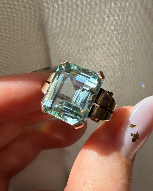Retro 10k Rose Gold and Aquamarine Cocktail Ring - Clover Collective Antiques