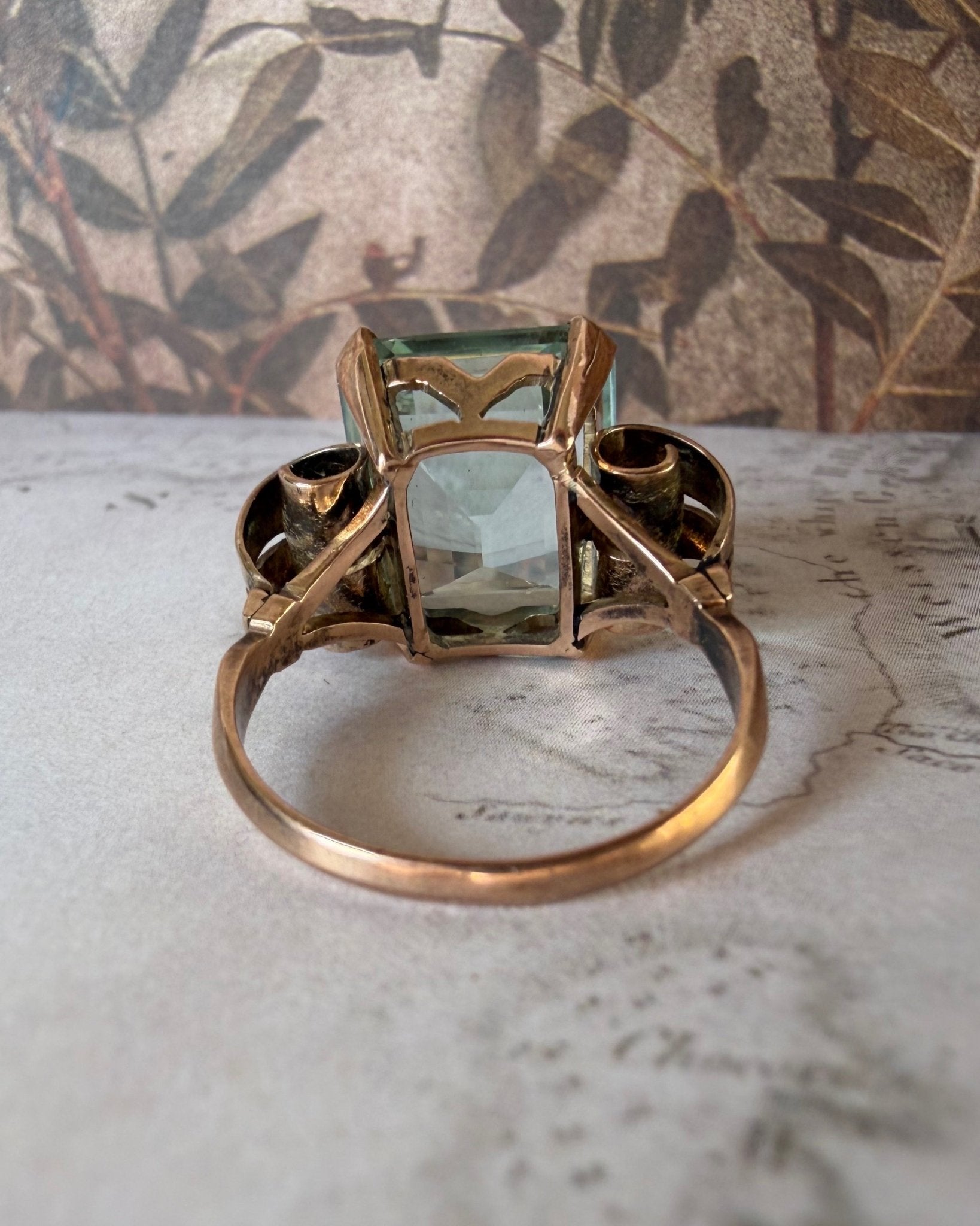 Retro 10k Rose Gold and Aquamarine Cocktail Ring - Clover Collective Antiques
